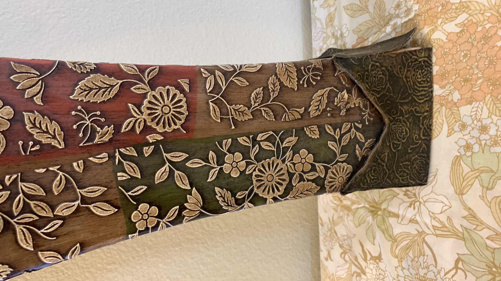 Photo 1 of HOME DECOR, TALL CERAMIC VASE W LEATHER  HEIGHT W REEDS 50” AND TWO FAUX GREENERY IN BASKETS