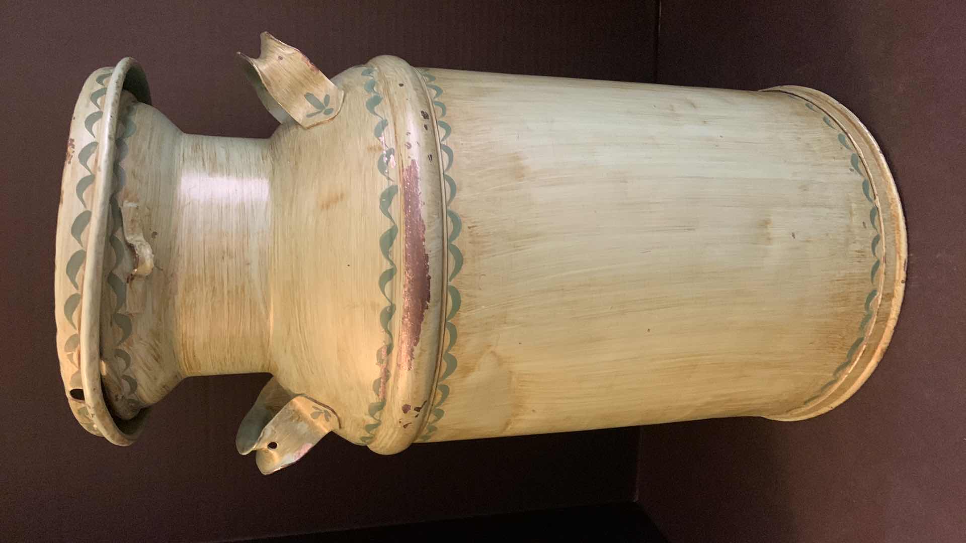 Photo 1 of VINTAGE HAND PAINTED STEEL MILK CAN,  H 20”