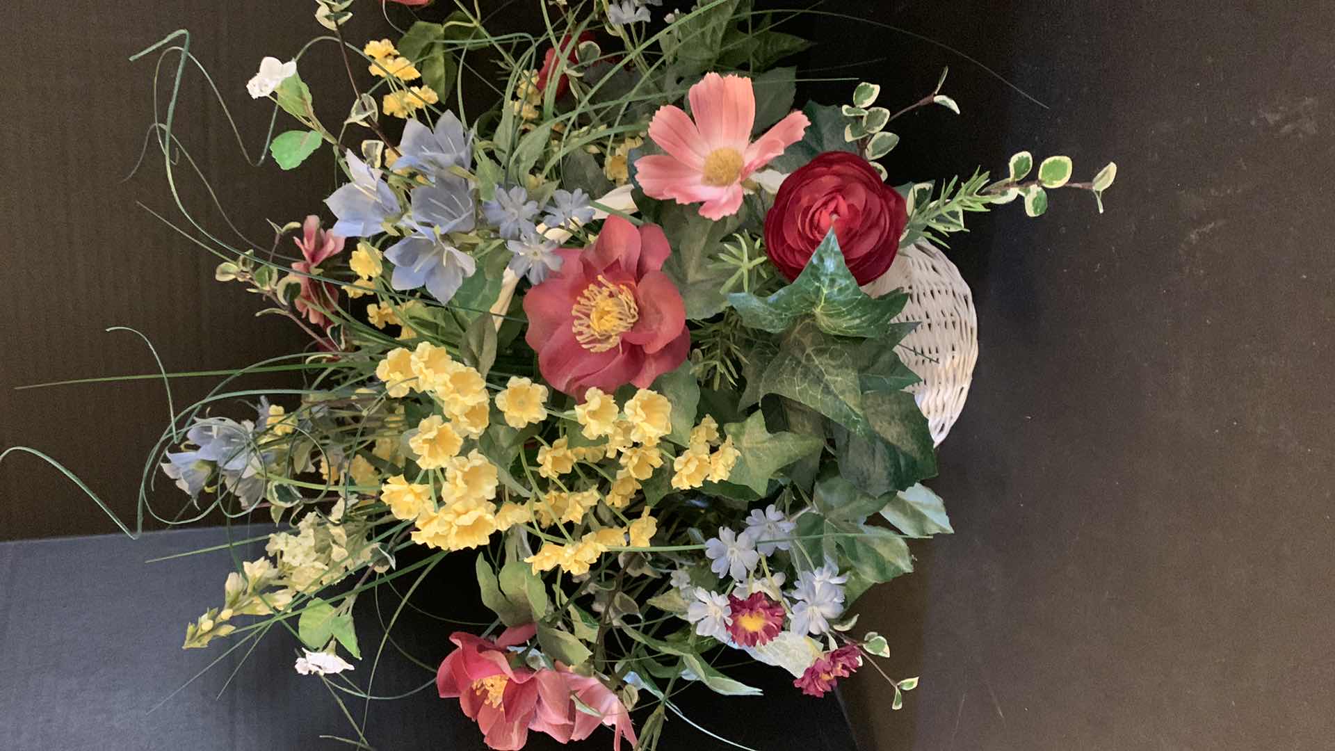 Photo 1 of TWO FAUX FLORAL ARRANGENENTS, WITH CERAMIC POT AND BASKET