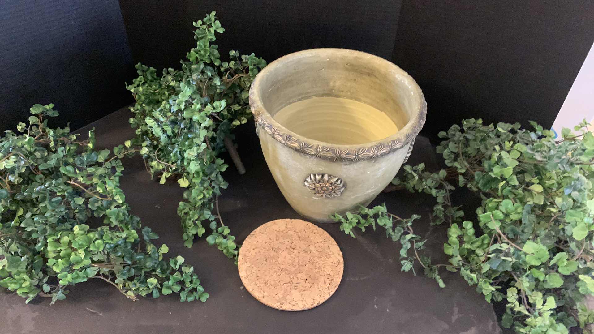 Photo 1 of TWO FAUX FLORAL ARRANGENENTS, WITH CERAMIC POT AND BASKET