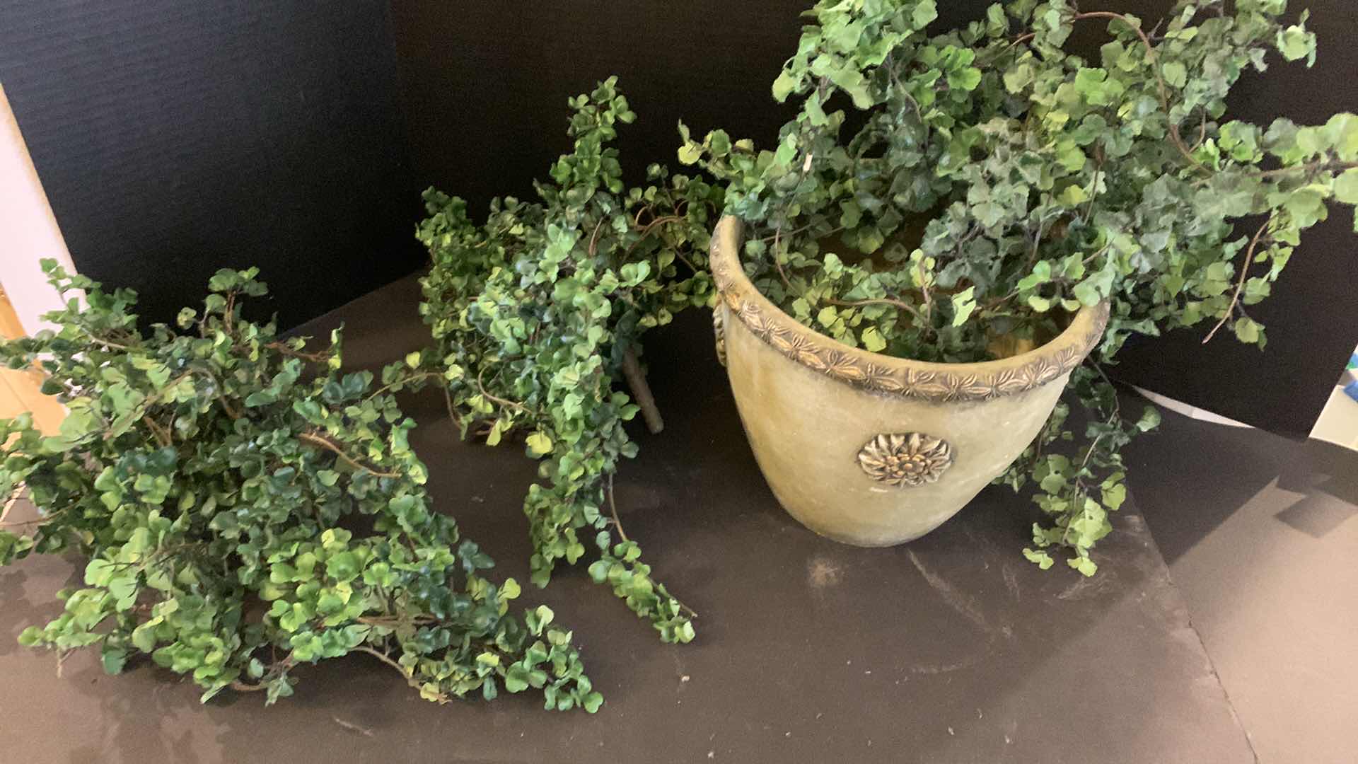 Photo 1 of TWO FAUX FLORAL ARRANGENENTS, WITH CERAMIC POT AND BASKET