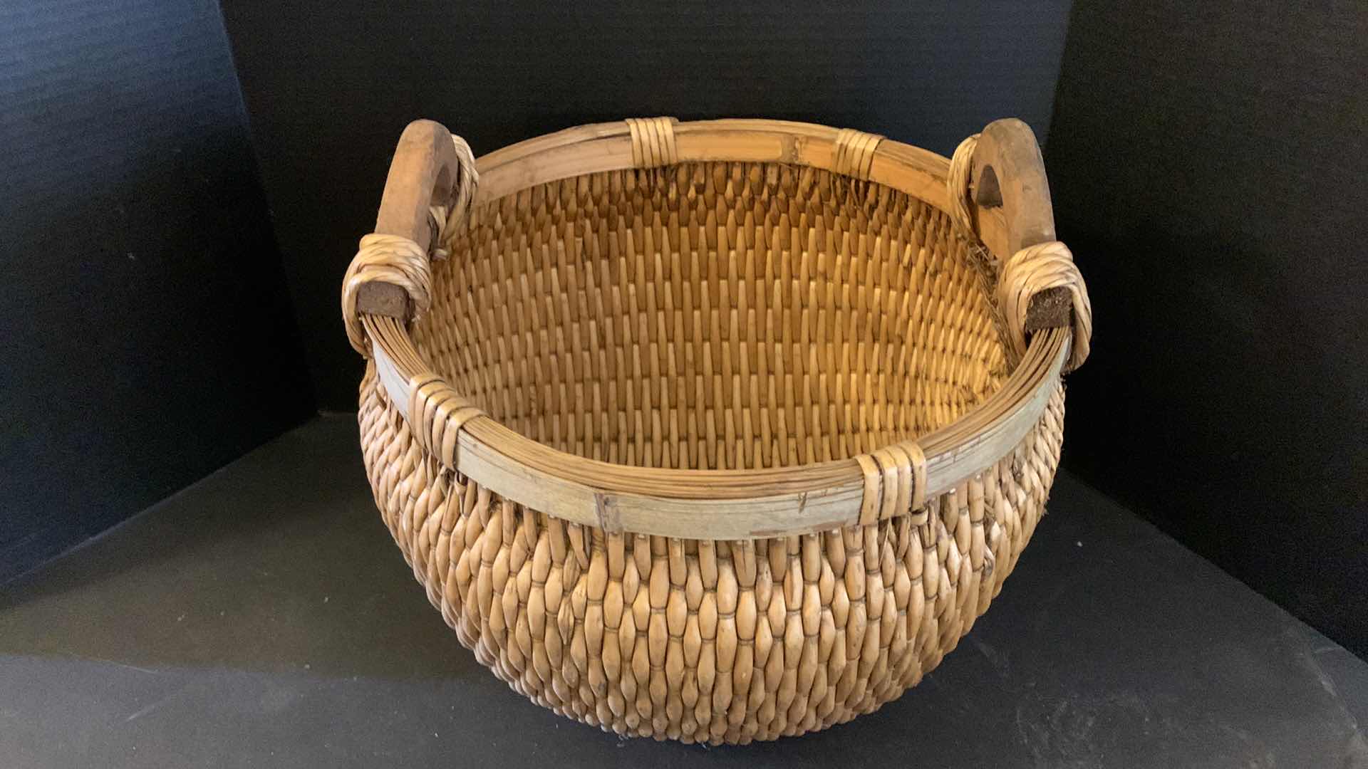 Photo 1 of RATAN WOVEN BASKET 15” x H14” w FAUX GREENERY