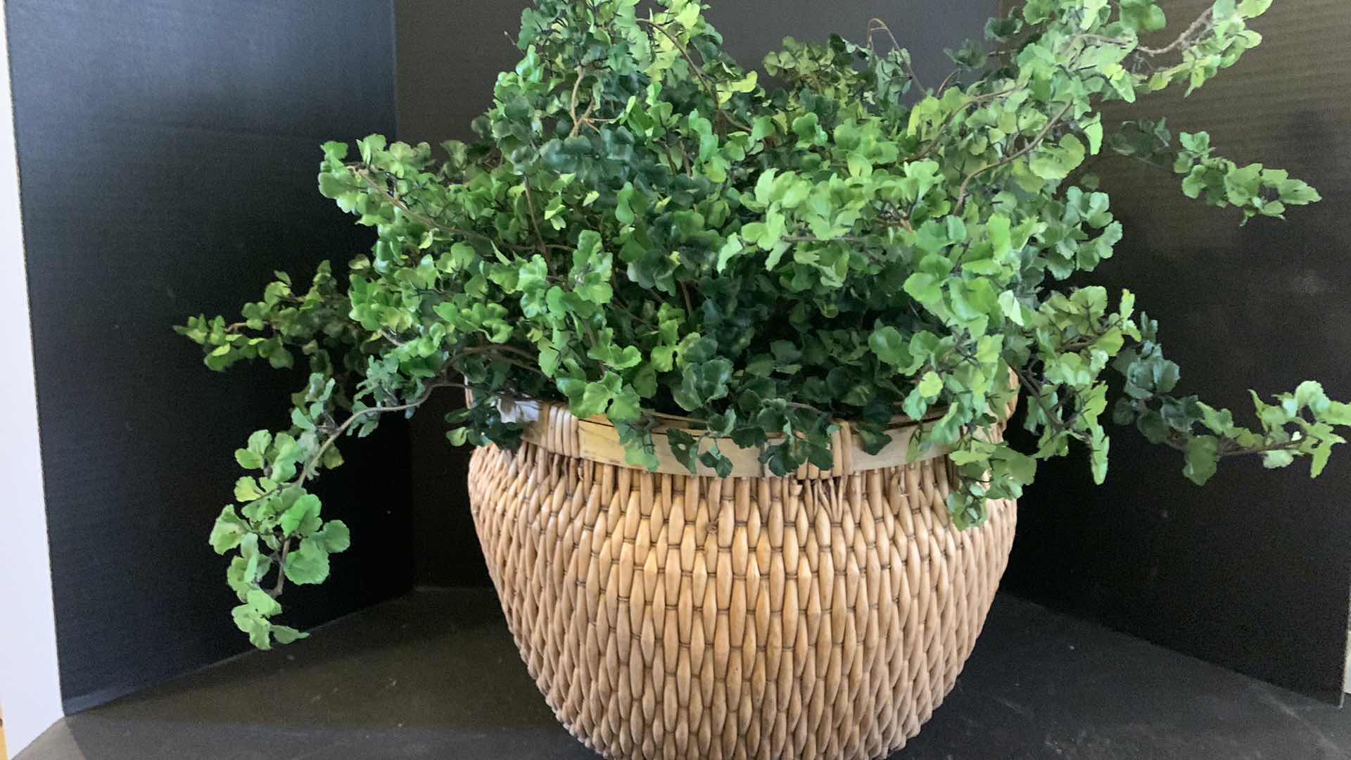 Photo 1 of RATAN WOVEN BASKET 15” x H14” w FAUX GREENERY