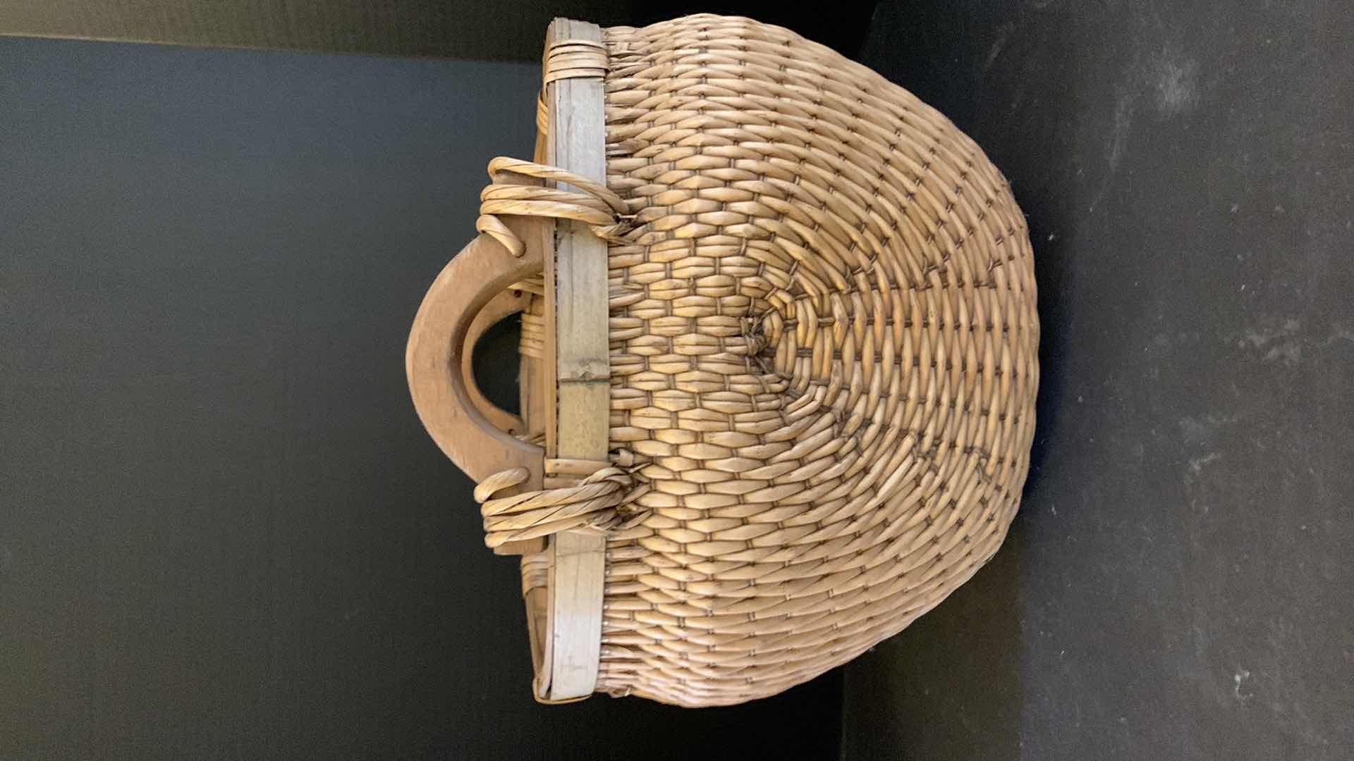 Photo 1 of RATAN WOVEN BASKET 15” x H14” w FAUX GREENERY