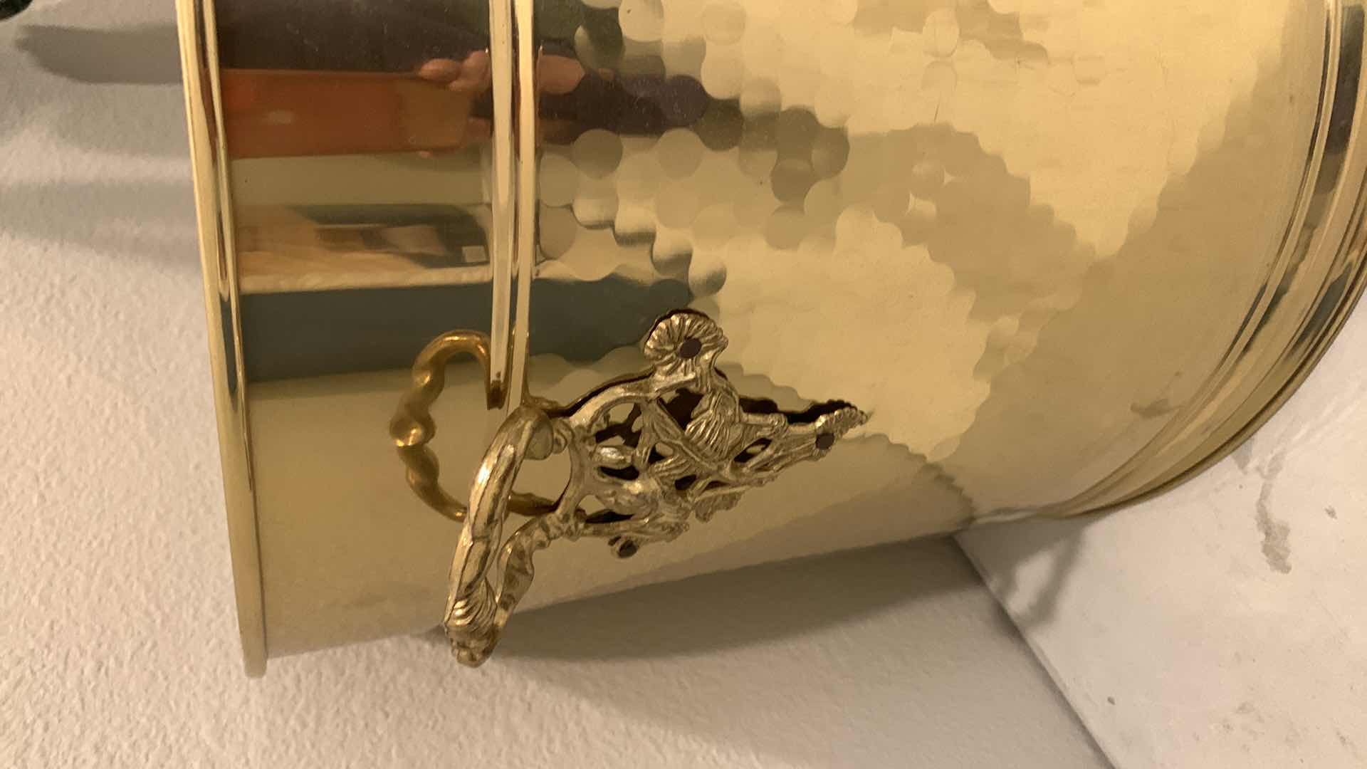 Photo 1 of BRASS PLANTER W HANDLES AND FAUX PLANT, 16 x H44”