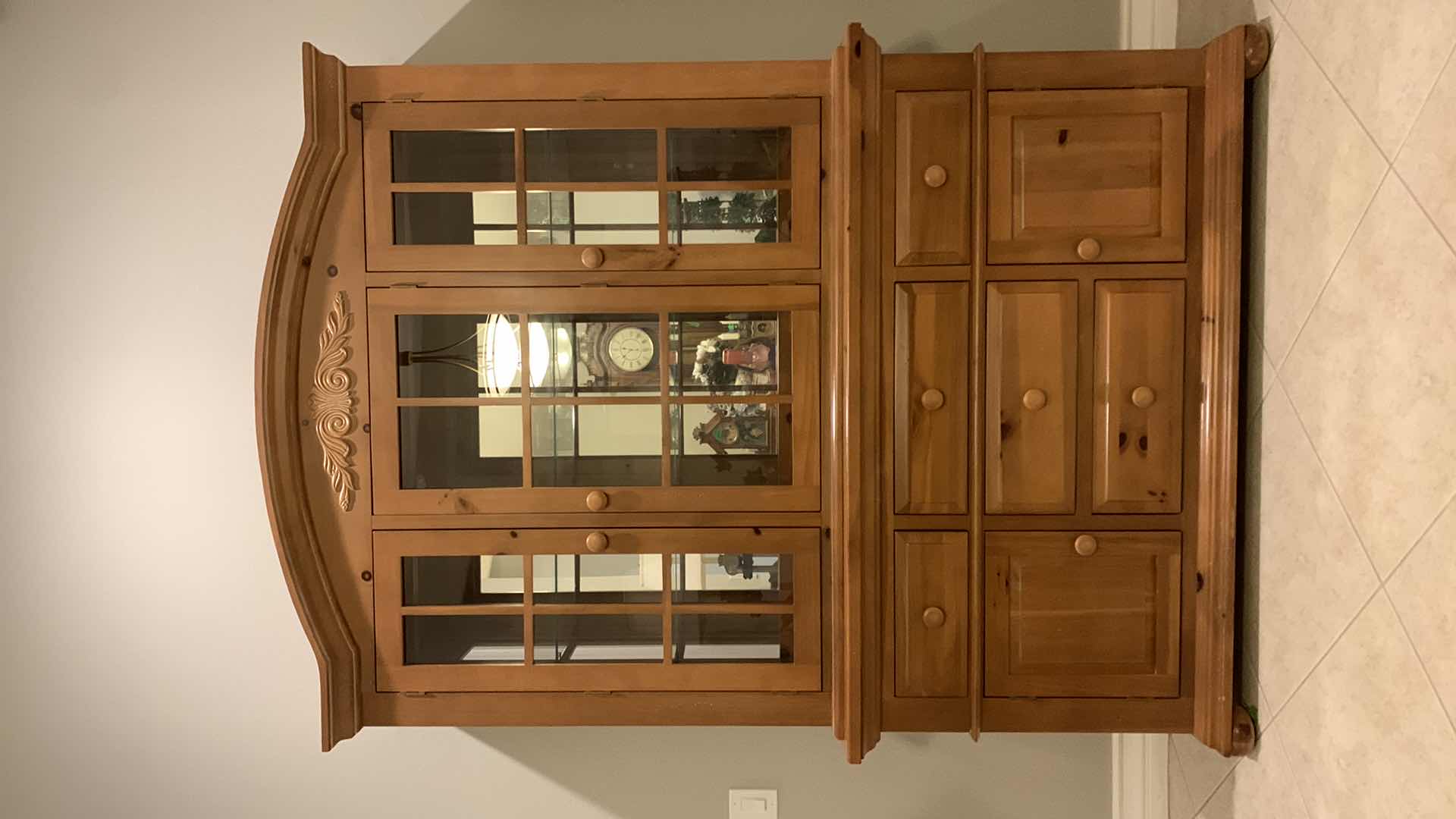 Photo 1 of BROYHILL WOOD SIDE BOARD WITH LIGHTED CHINA DISPLAY. 61” x 18” x H84”