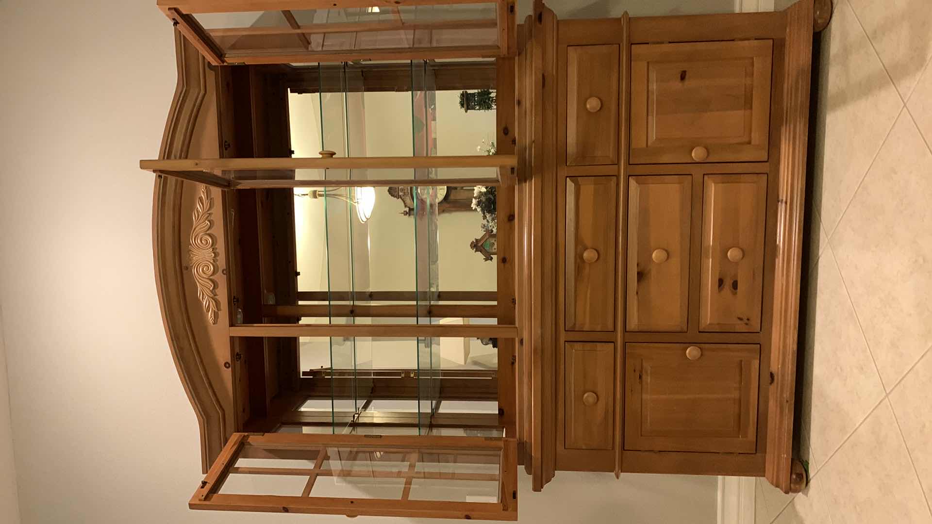 Photo 1 of BROYHILL WOOD SIDE BOARD WITH LIGHTED CHINA DISPLAY. 61” x 18” x H84”