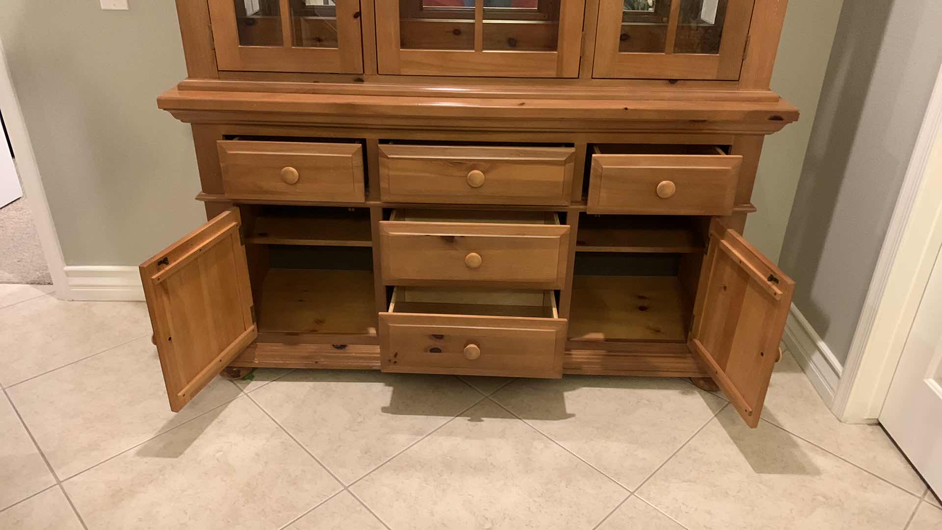 Photo 1 of BROYHILL WOOD SIDE BOARD WITH LIGHTED CHINA DISPLAY. 61” x 18” x H84”