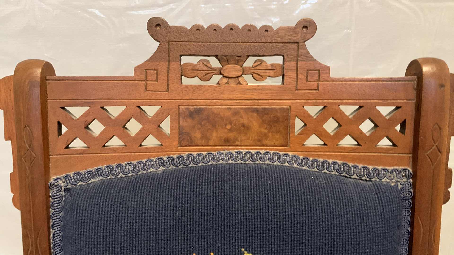 Photo 1 of 19th Century WOOD W BURL AND WALNUT INLAY, FOLDING ROCKING CHAIR W FOLDING FOOTREST.