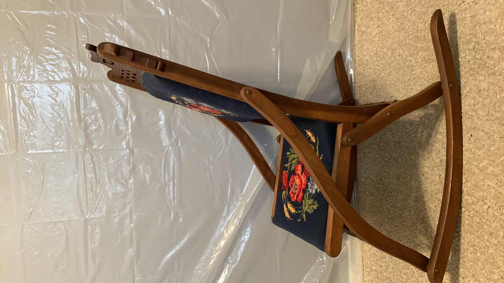 Photo 1 of 19th Century WOOD W BURL AND WALNUT INLAY, FOLDING ROCKING CHAIR W FOLDING FOOTREST.