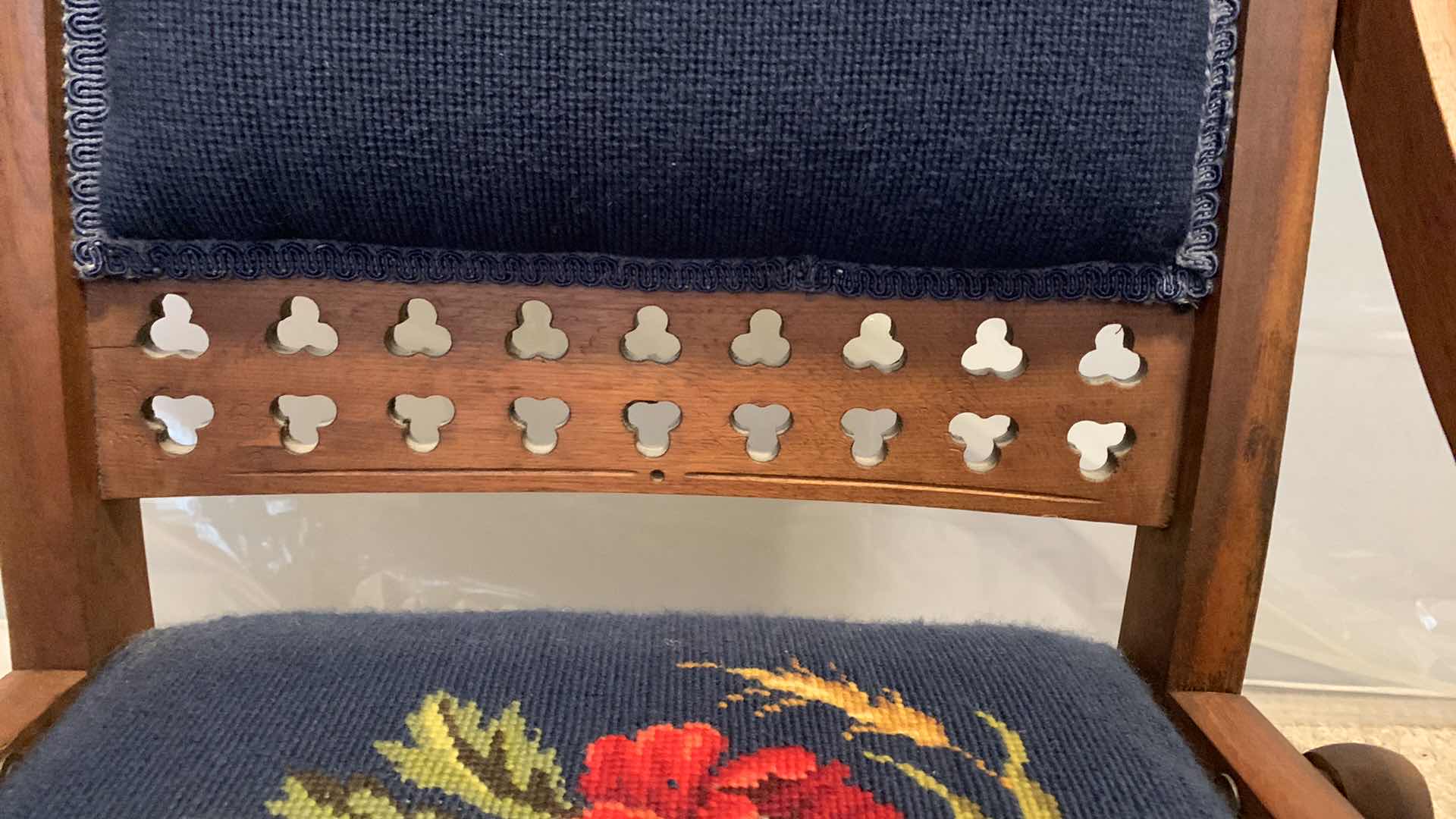 Photo 1 of 19th Century WOOD W BURL AND WALNUT INLAY, FOLDING ROCKING CHAIR W FOLDING FOOTREST.