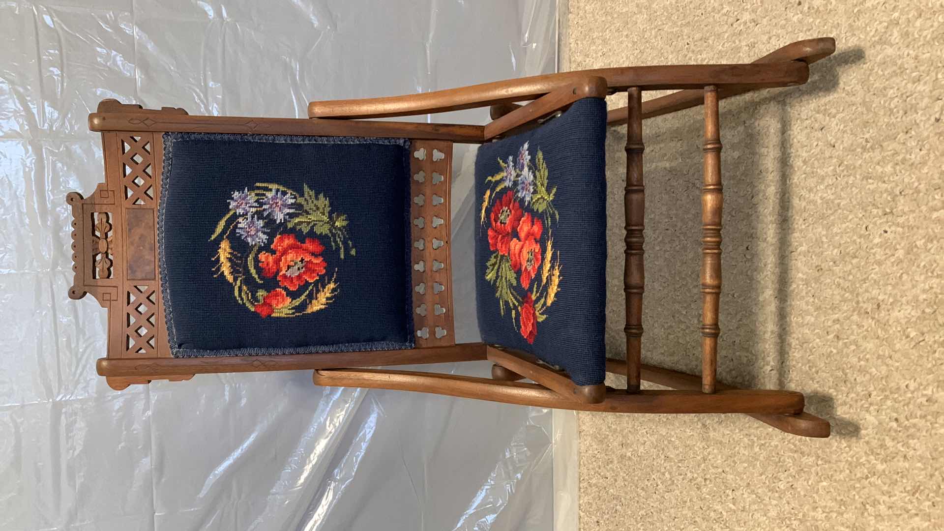 Photo 1 of 19th Century WOOD W BURL AND WALNUT INLAY, FOLDING ROCKING CHAIR W FOLDING FOOTREST.