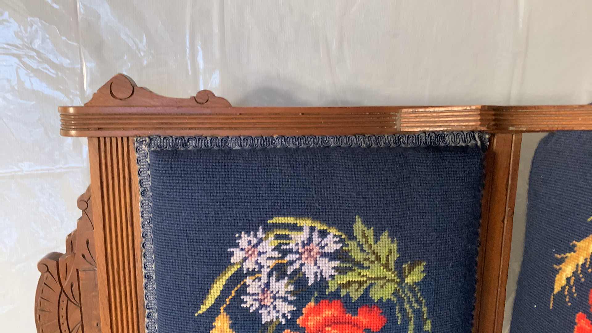 Photo 4 of 19th Century Antique WOOD Needlepoint Chair Victorian with FLOWERS