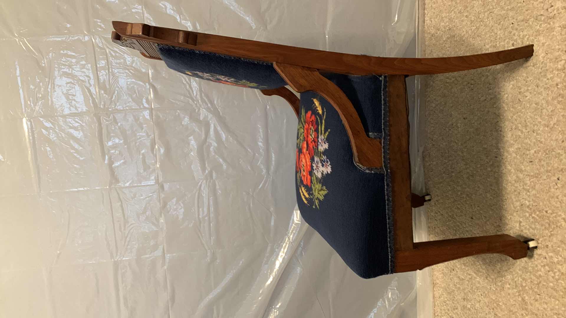 Photo 5 of 19th Century Antique WOOD Needlepoint Chair Victorian with FLOWERS