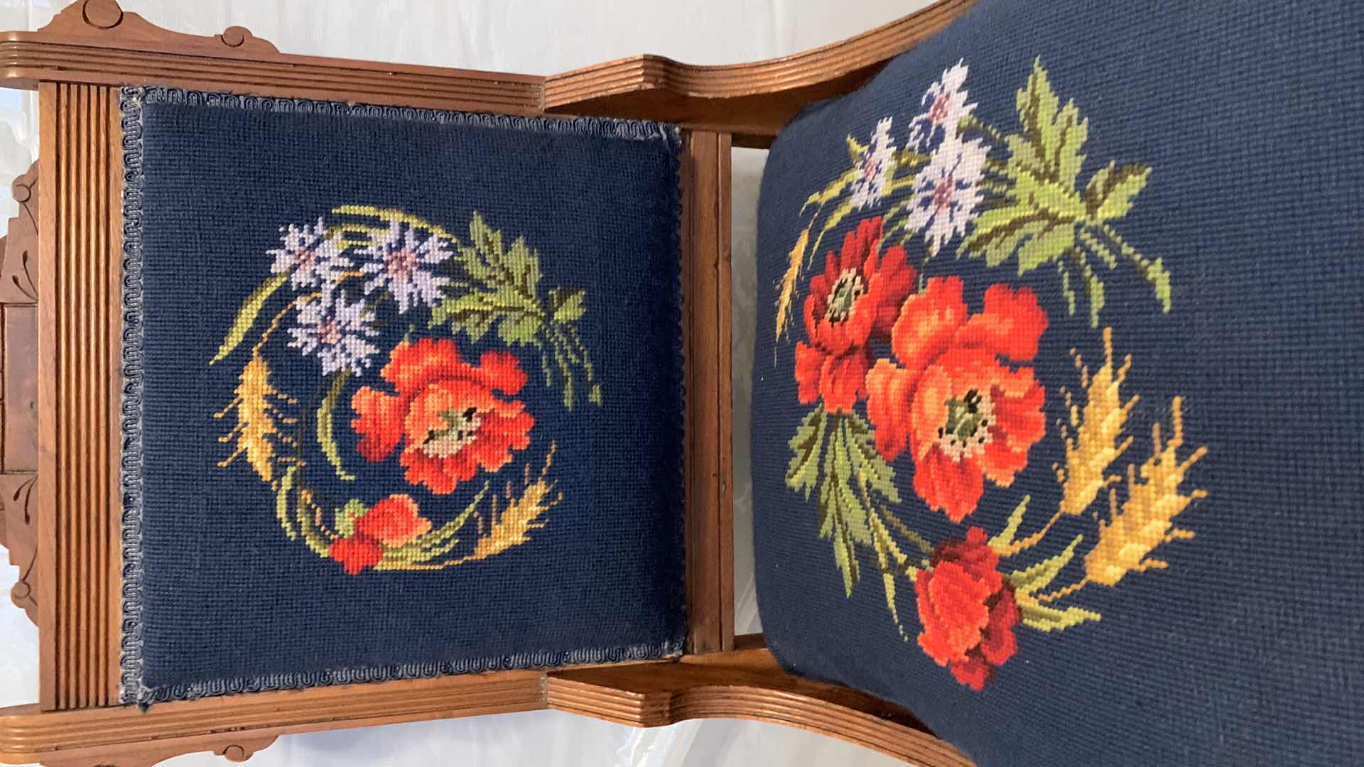 Photo 1 of 19th Century Antique WOOD Needlepoint Chair Victorian with FLOWERS