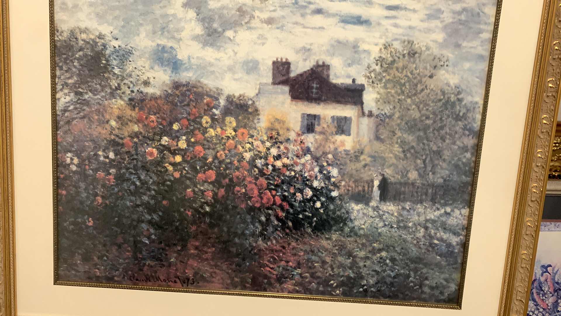 Photo 1 of ARTWORK, 38” x H30” ; THE ARTIST'S GARDEN by CLAUDE MONET - DOUBLE MATTE GLASS & FRAME (stand not included)