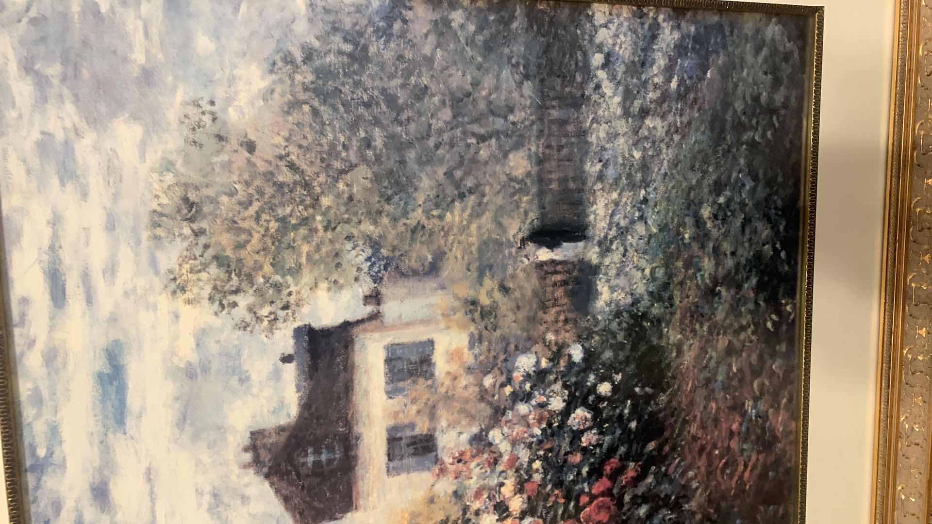 Photo 1 of ARTWORK, 38” x H30” ; THE ARTIST'S GARDEN by CLAUDE MONET - DOUBLE MATTE GLASS & FRAME (stand not included)