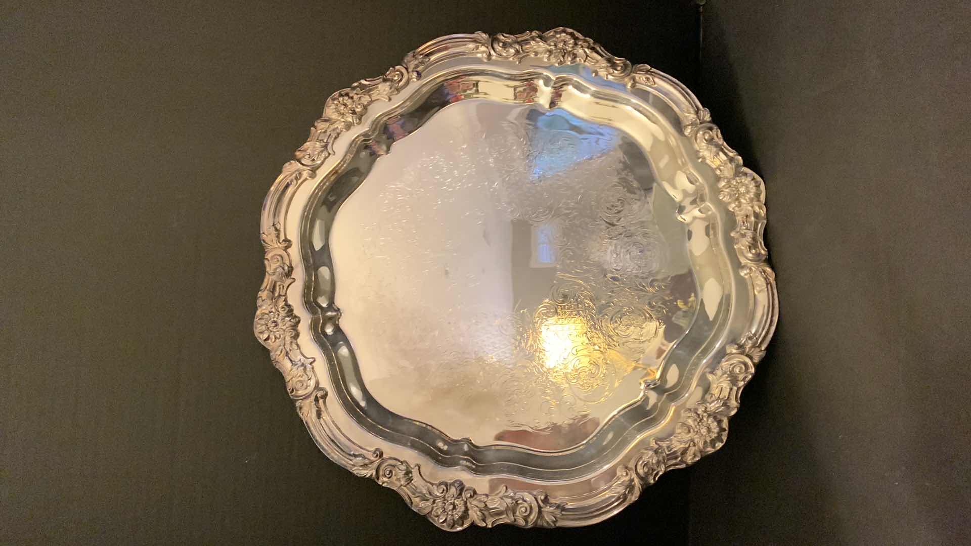 Photo 1 of SILVER PLATED COLLECTIBLES, 3 PIECES, PLATTER, PITCHER, CLOCK W FRAME