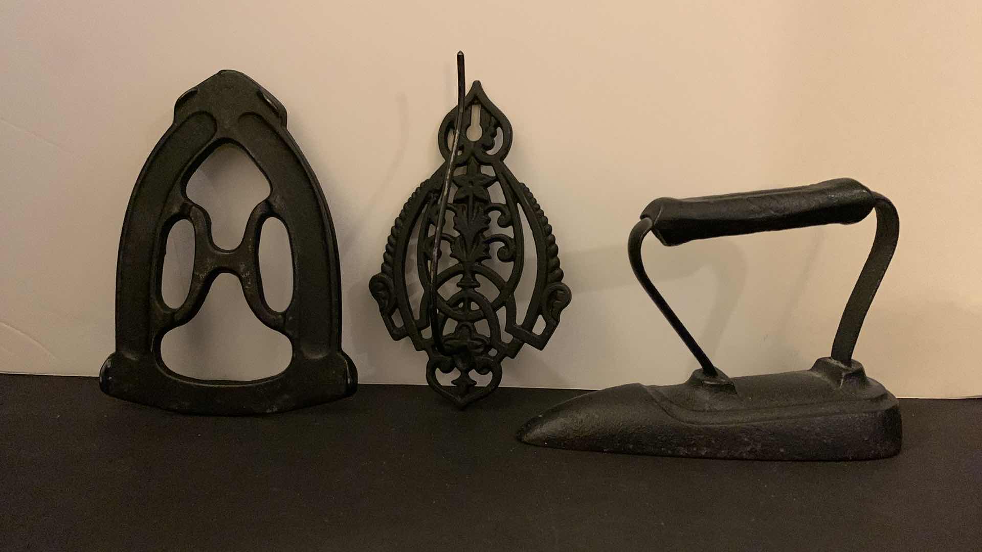 Photo 1 of ANTIQUE BLACK METAL COLLECTIBLES, IRON, IRON HOLDERS AND RECEIPT/BILL HOLDER