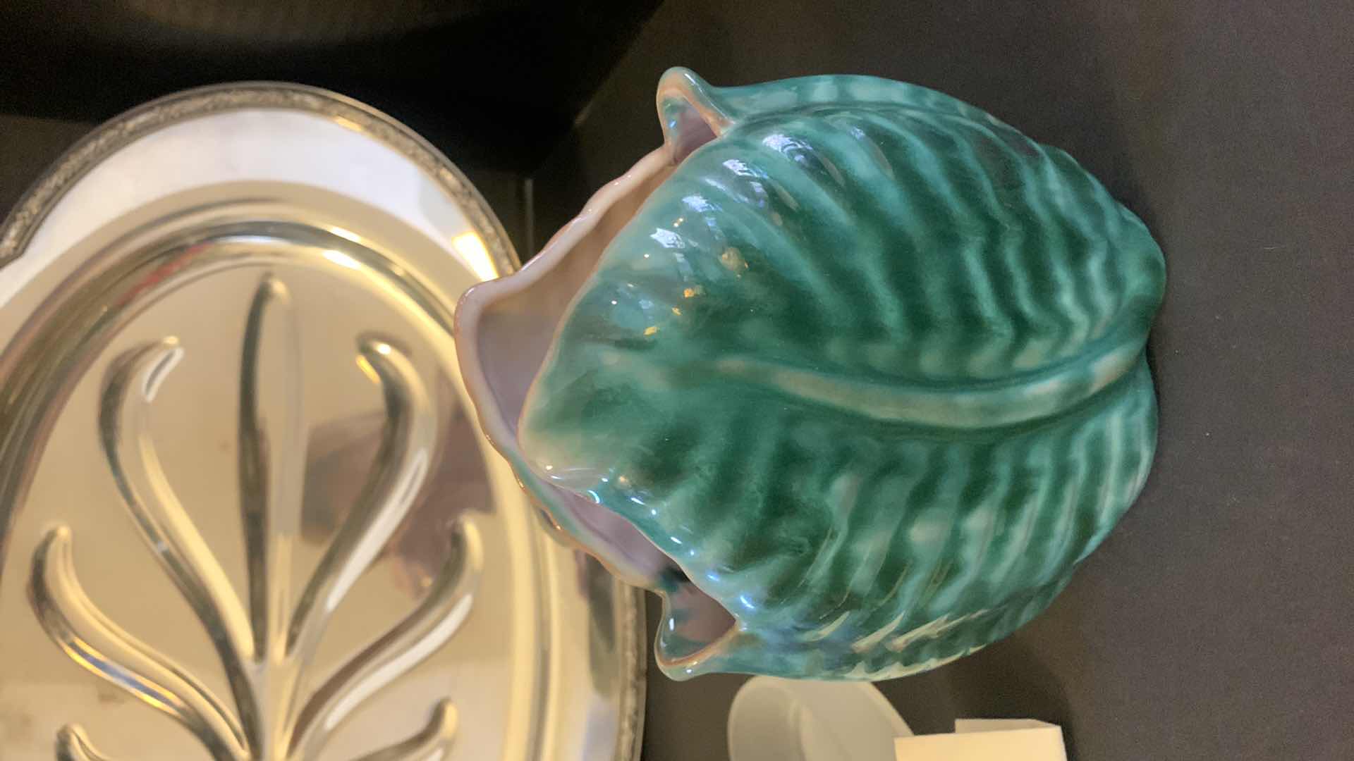 Photo 8 of HOME DECOR COLLECTIBLES, SILVER PLATED TRAY, TERRA ROSE POTTERY VASE, PEWTER MUG AND MORE