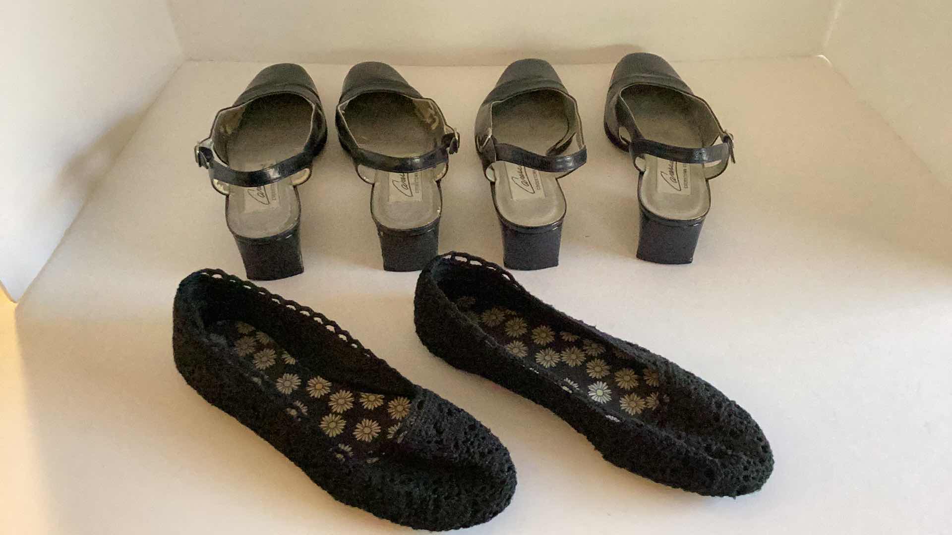 Photo 1 of TWO PAIRS CARESSA WOMENS DRESS SHOES SIZE 7M AND WOVEN SLIPPERS