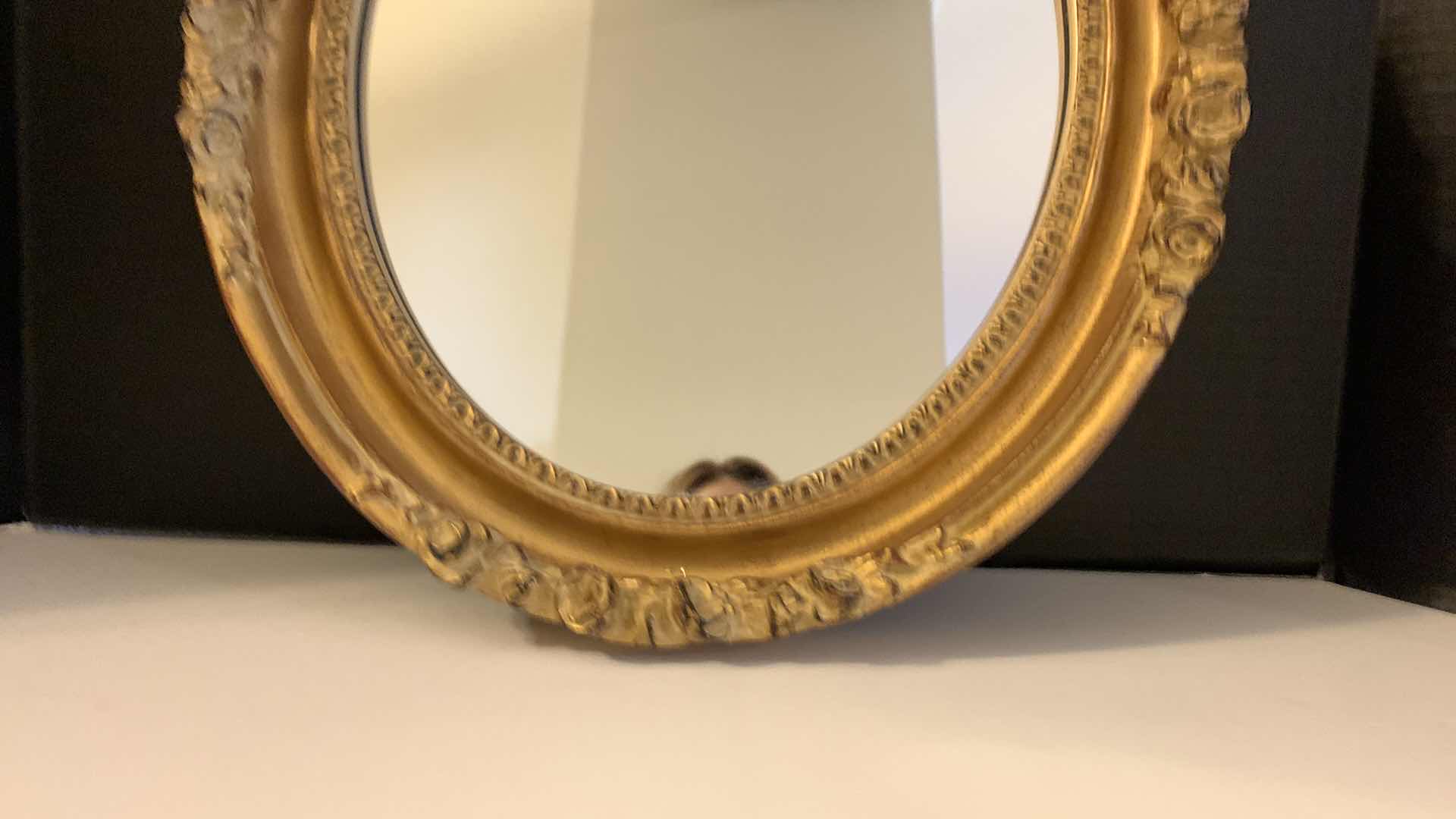 Photo 1 of ORNATE GOLD OVAL MIRROR, 15” x H17”