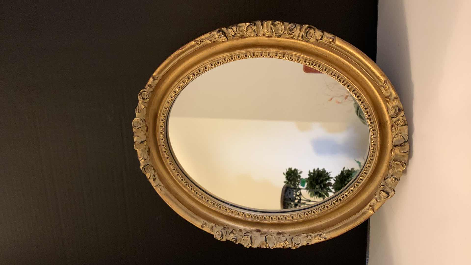 Photo 1 of ORNATE GOLD OVAL MIRROR, 15” x H17”