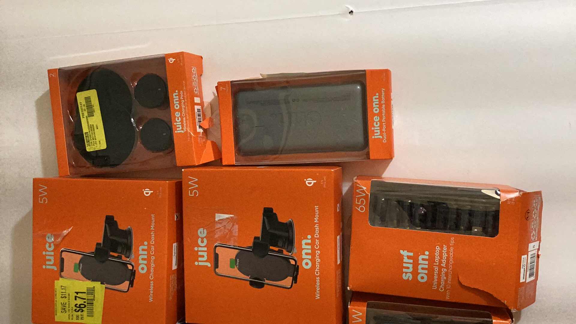 Photo 1 of 8- ASSORTED ELECTRONIC ITEMS: CHARGERS, HEADPHONES, WALL MOUNT