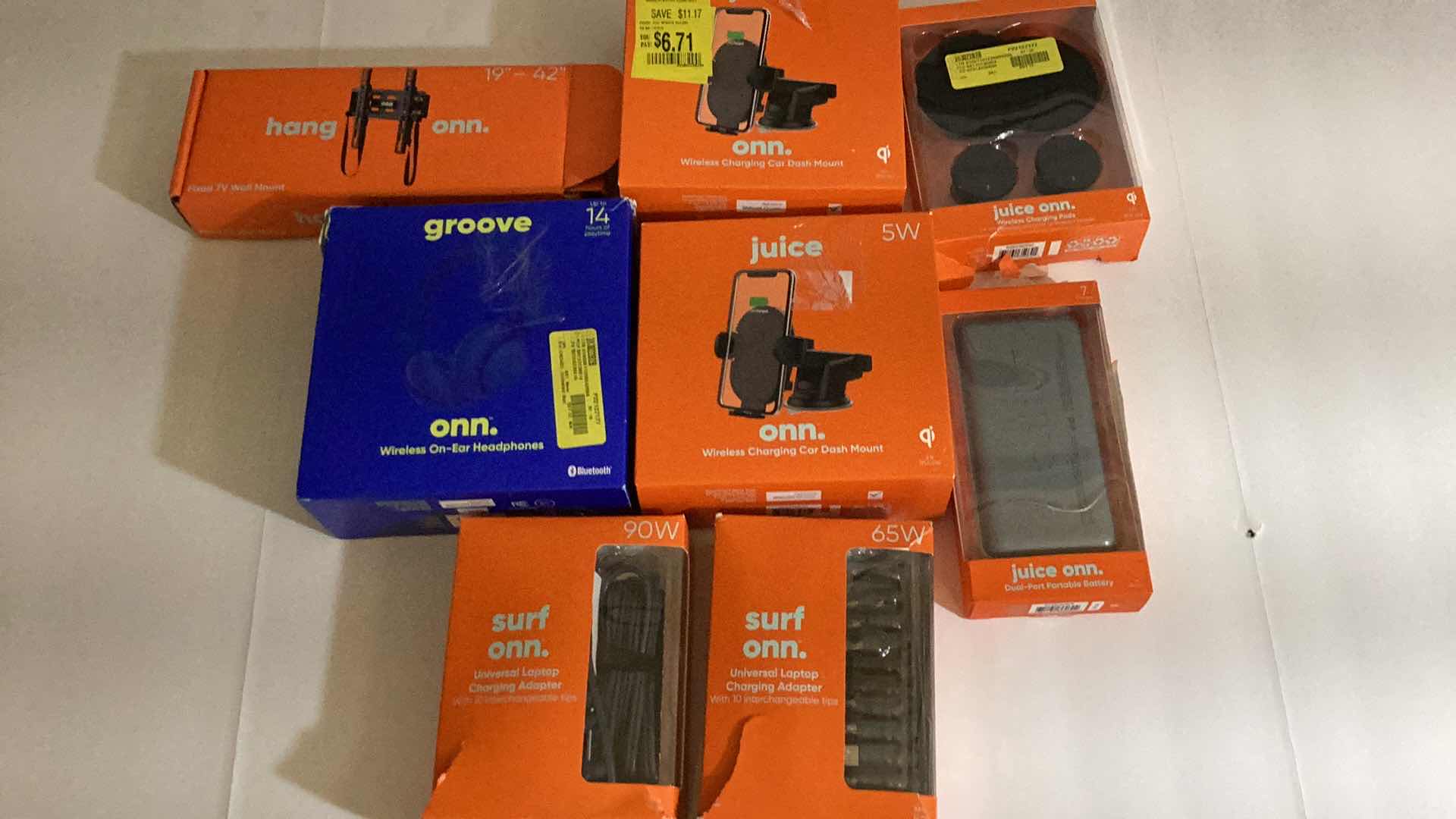 Photo 1 of 8- ASSORTED ELECTRONIC ITEMS: CHARGERS, HEADPHONES, WALL MOUNT