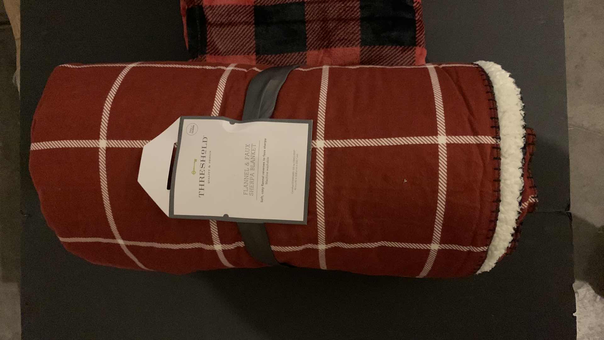 Photo 1 of 3 PC HOME COLLECTION, FLANNEL & FAUX SHERPA BLANKET, PLAID THROW, TABLE RUNNER