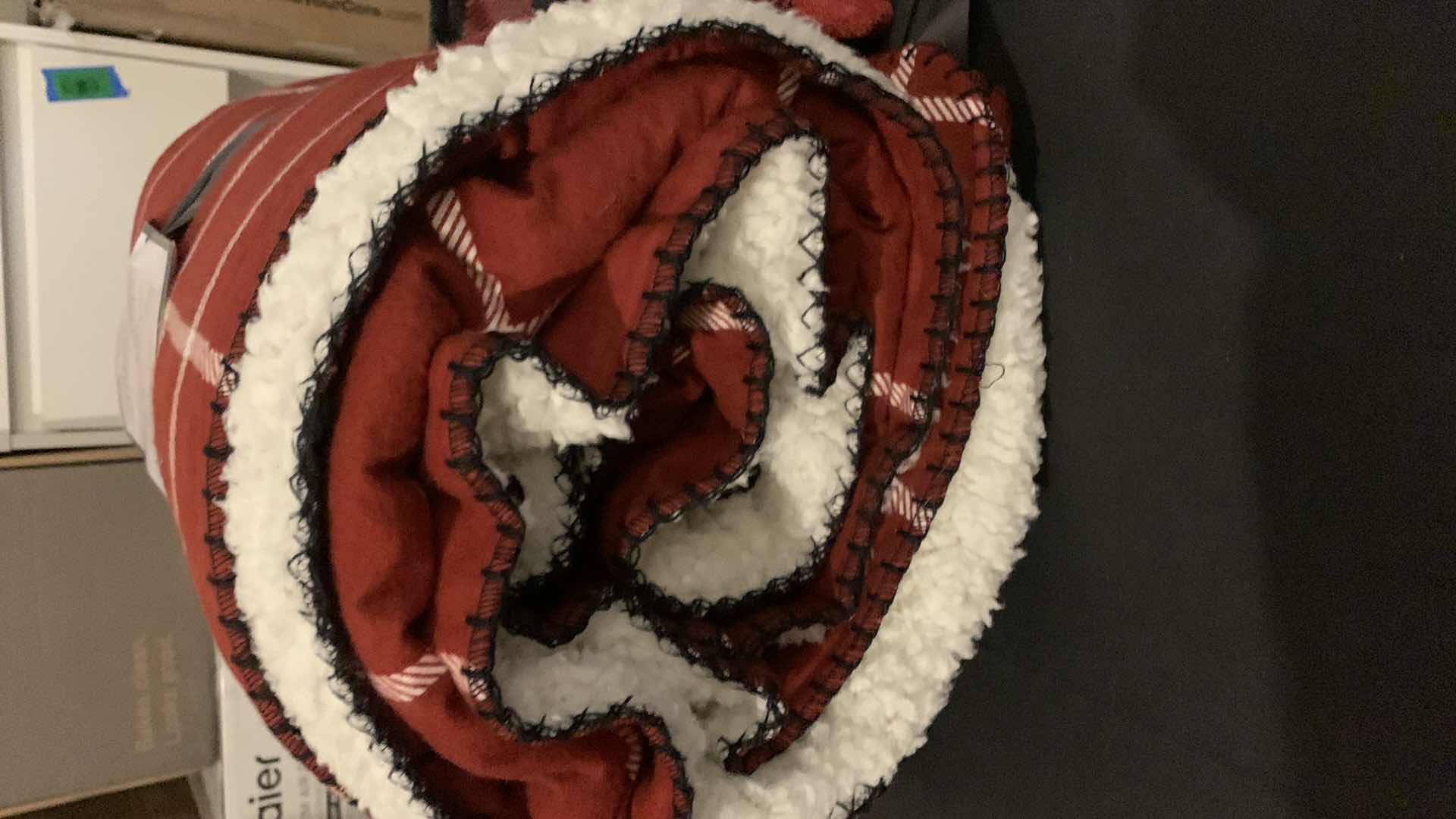 Photo 1 of 3 PC HOME COLLECTION, FLANNEL & FAUX SHERPA BLANKET, PLAID THROW, TABLE RUNNER