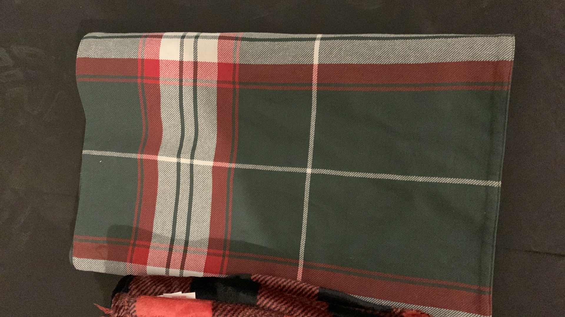 Photo 1 of 3 PC HOME COLLECTION, FLANNEL & FAUX SHERPA BLANKET, PLAID THROW, TABLE RUNNER