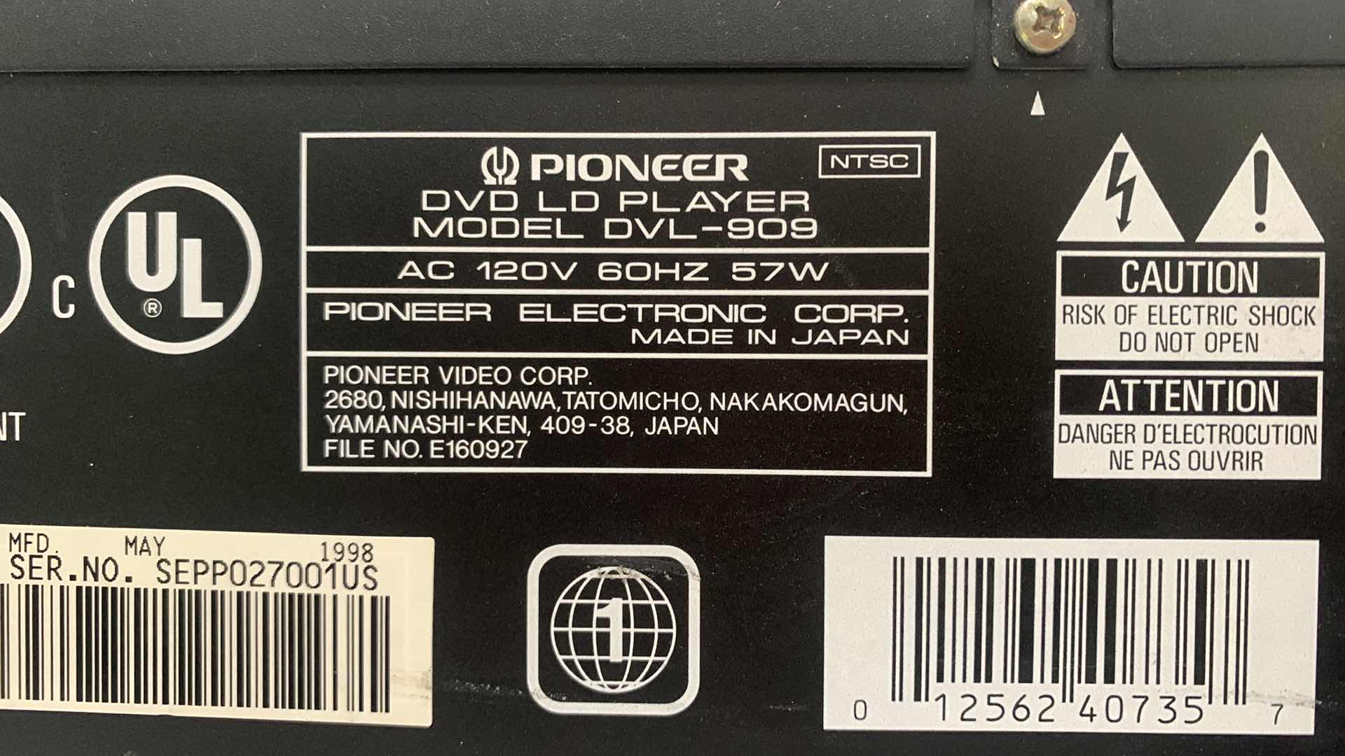 Photo 1 of PIONEER DVD PLAYER W TRUSURROUND