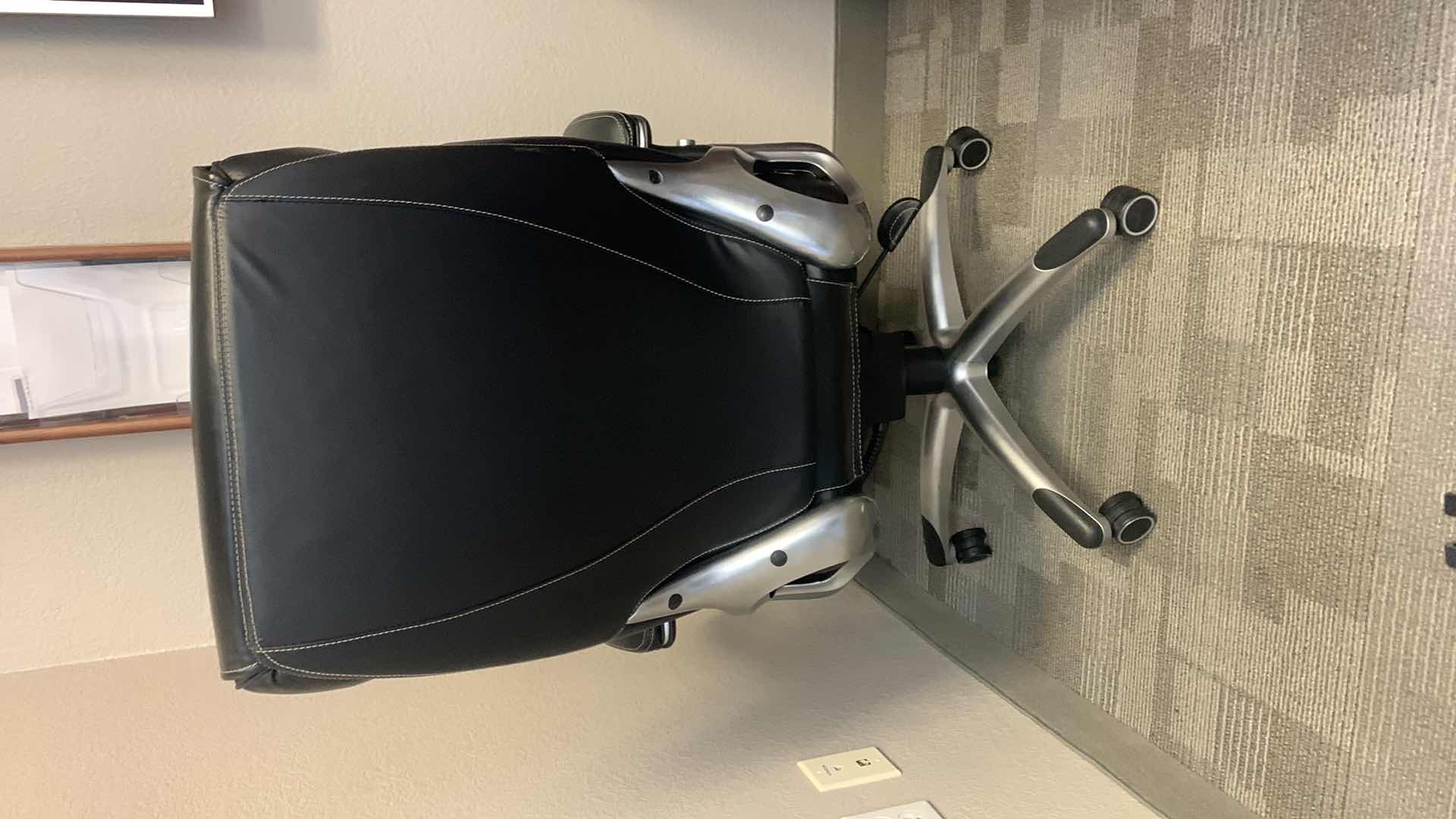 Photo 3 of TRUE INNOVATIONS BLACK BONDED LEATHER ADJUSTABLE ROTATING EXECUTIVE OFFICE CHAIR w WHEELS