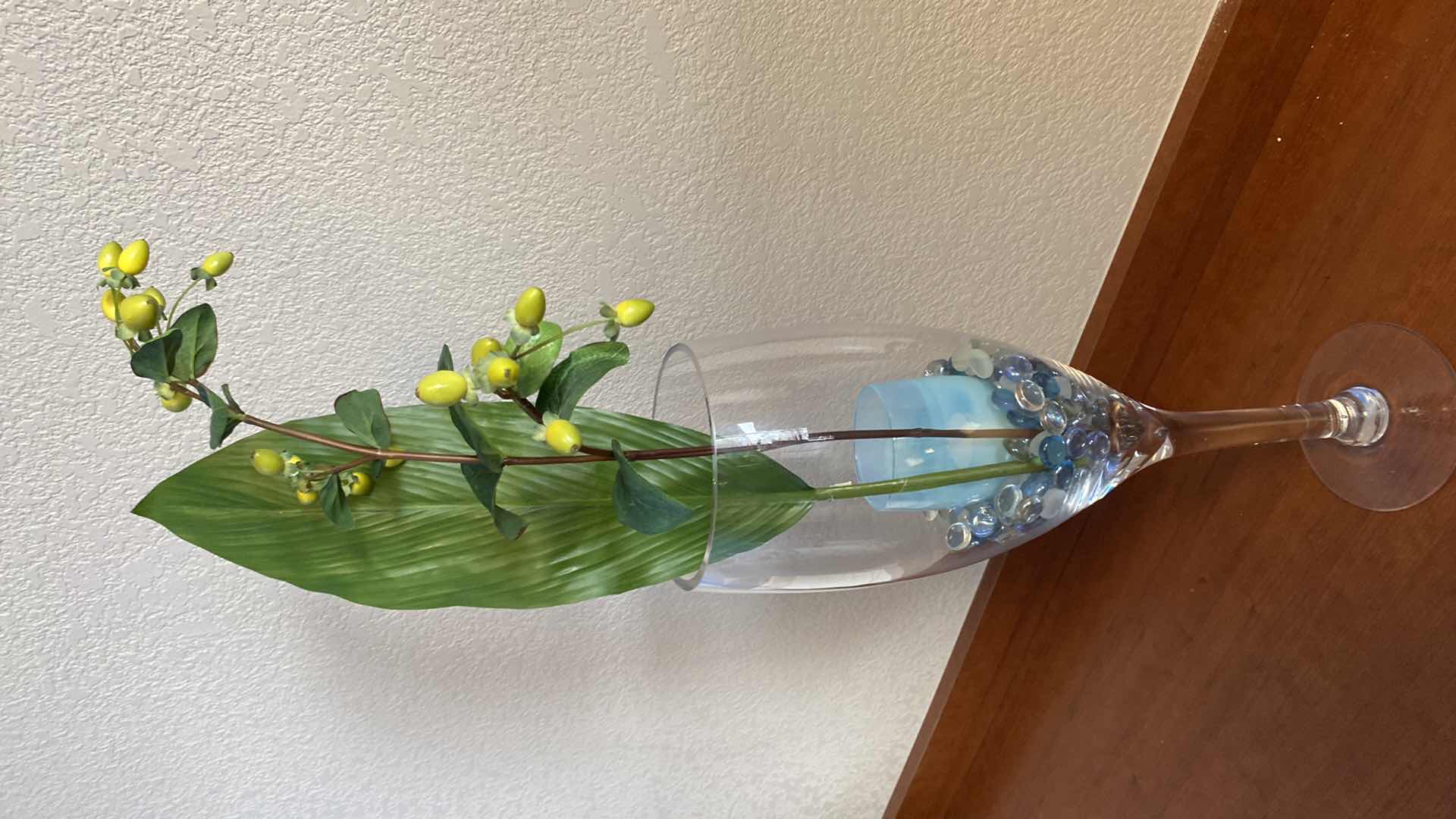 Photo 1 of OVERSIZED CHAMPAGNE GLASS H20” WITH GLASS BEADS AND FLORAL