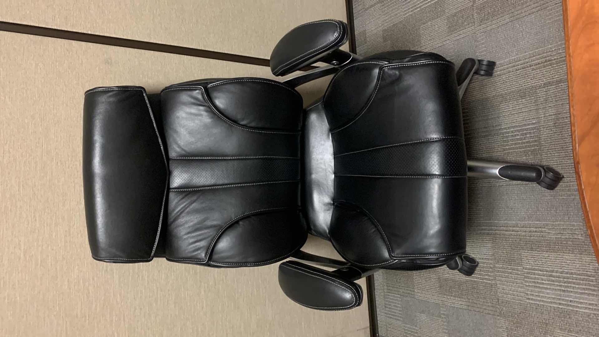 Photo 2 of TRUE INNOVATIONS BLACK BONDED LEATHER ADJUSTABLE ROTATING EXECUTIVE OFFICE CHAIR w WHEELS