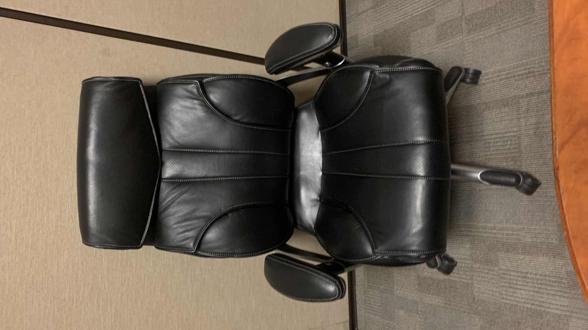 Photo 1 of TRUE INNOVATIONS BLACK BONDED LEATHER ADJUSTABLE ROTATING EXECUTIVE OFFICE CHAIR w WHEELS