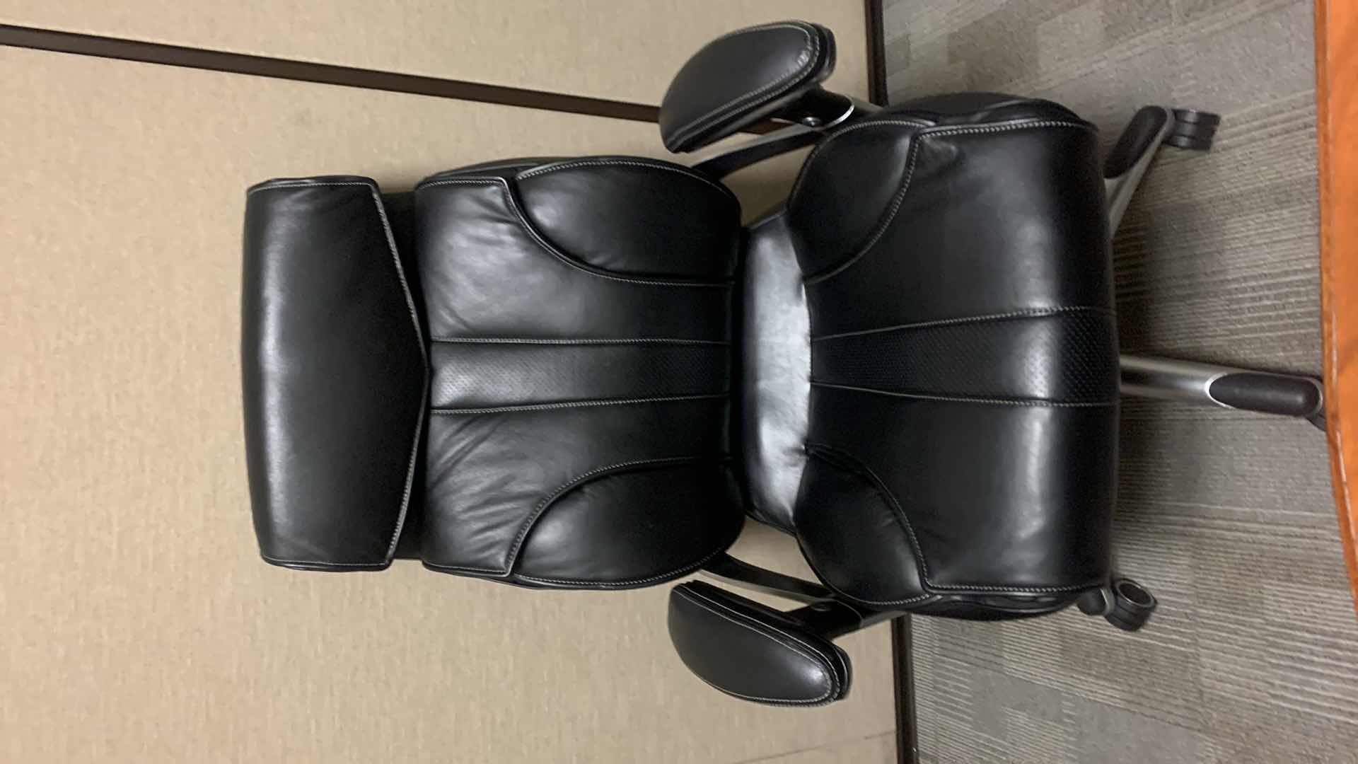 Photo 2 of TRUE INNOVATIONS BLACK BONDED LEATHER ADJUSTABLE ROTATING EXECUTIVE OFFICE CHAIR w WHEELS