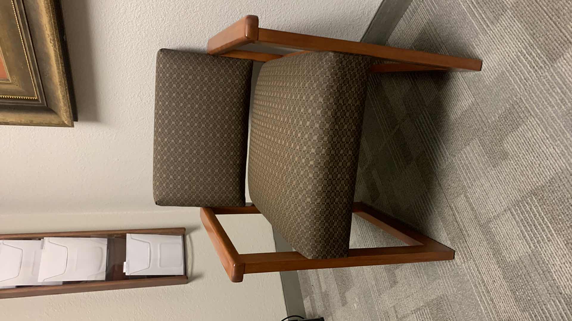 Photo 1 of WOOD CUBE (CHESTNUT COGNAC MAPLE) OFFICE OCCASIONAL CHAIR WITH PADDED FABRIC SEAT AND BACK