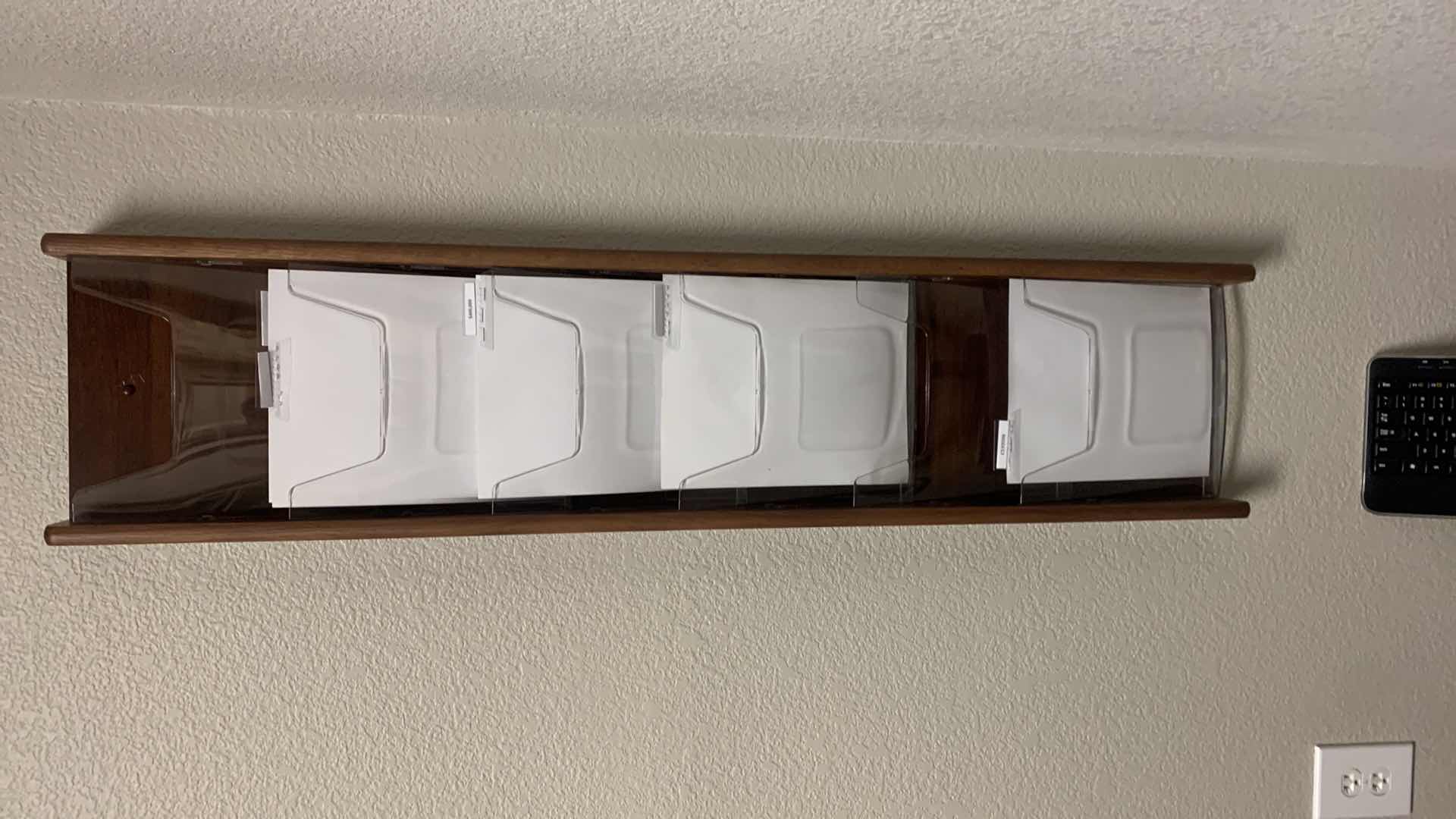 Photo 3 of OFFICE SUPPLIES -  WOOD WALL 6 SLOT FILE/PAPER ORGANIZER, LOGITECH  KEYBOARD AND MOUSE, READING GLASSES