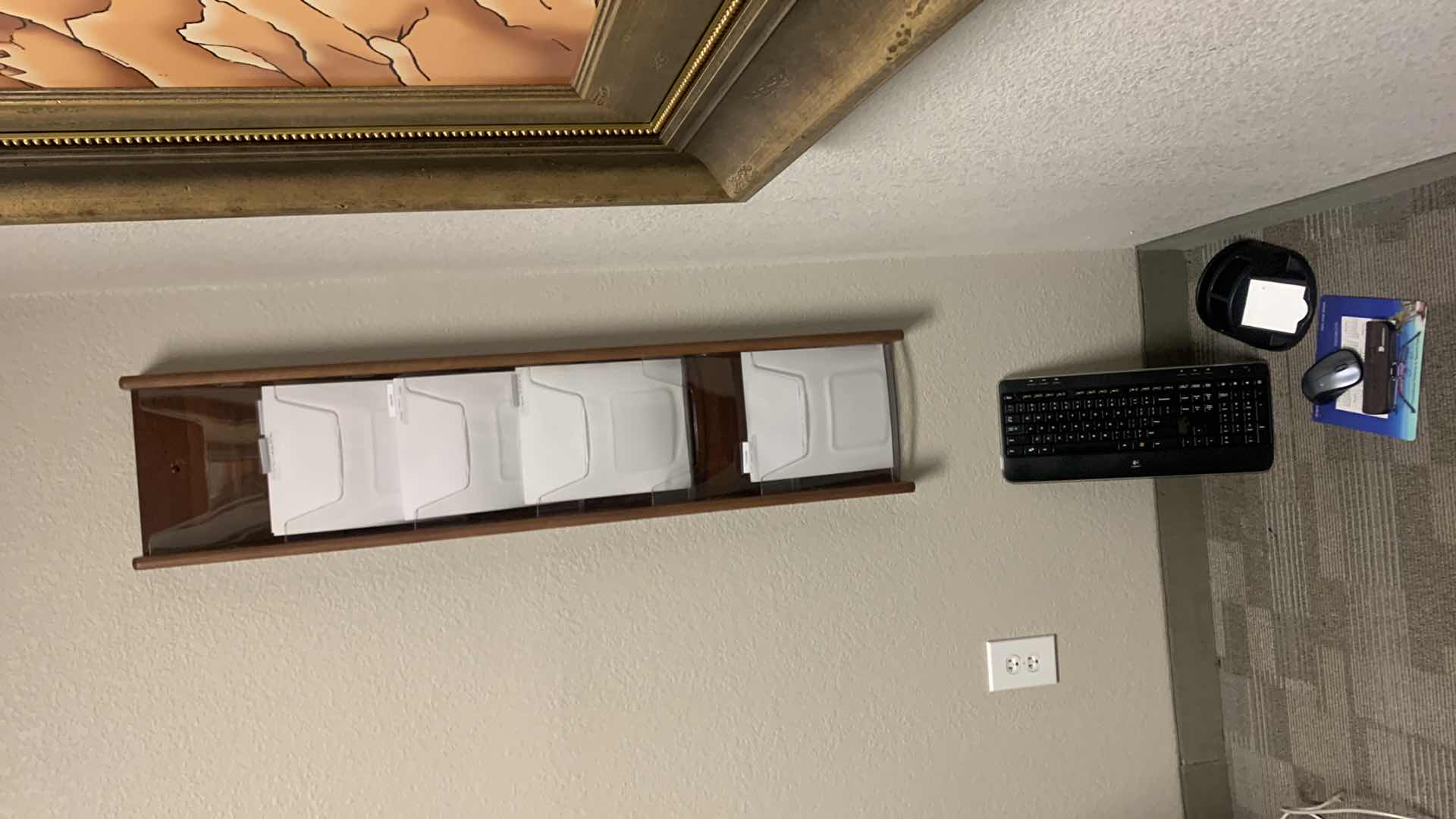 Photo 6 of OFFICE SUPPLIES -  WOOD WALL 6 SLOT FILE/PAPER ORGANIZER, LOGITECH  KEYBOARD AND MOUSE, READING GLASSES