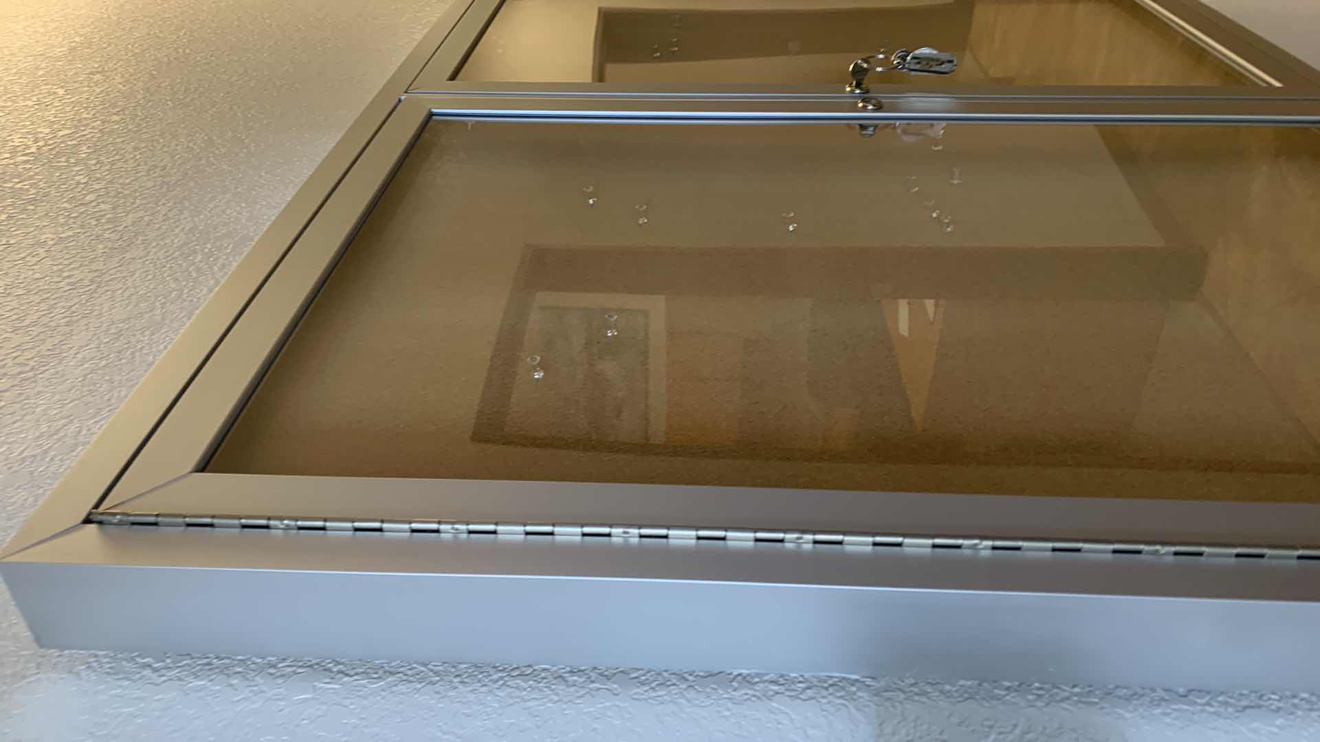 Photo 2 of METAL LOCKING W KEYS, DISPLAY CASE WITH CORK BOARD AND PUSH PINS 48” x 36”