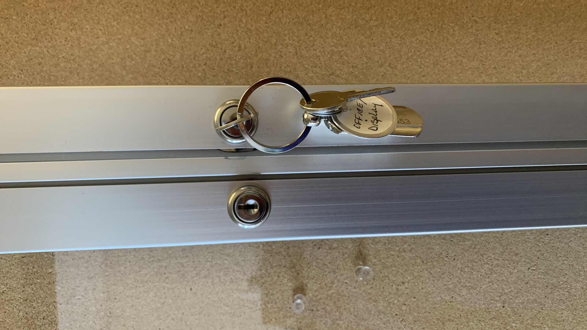 Photo 1 of METAL LOCKING W KEYS, DISPLAY CASE WITH CORK BOARD AND PUSH PINS 48” x 36”