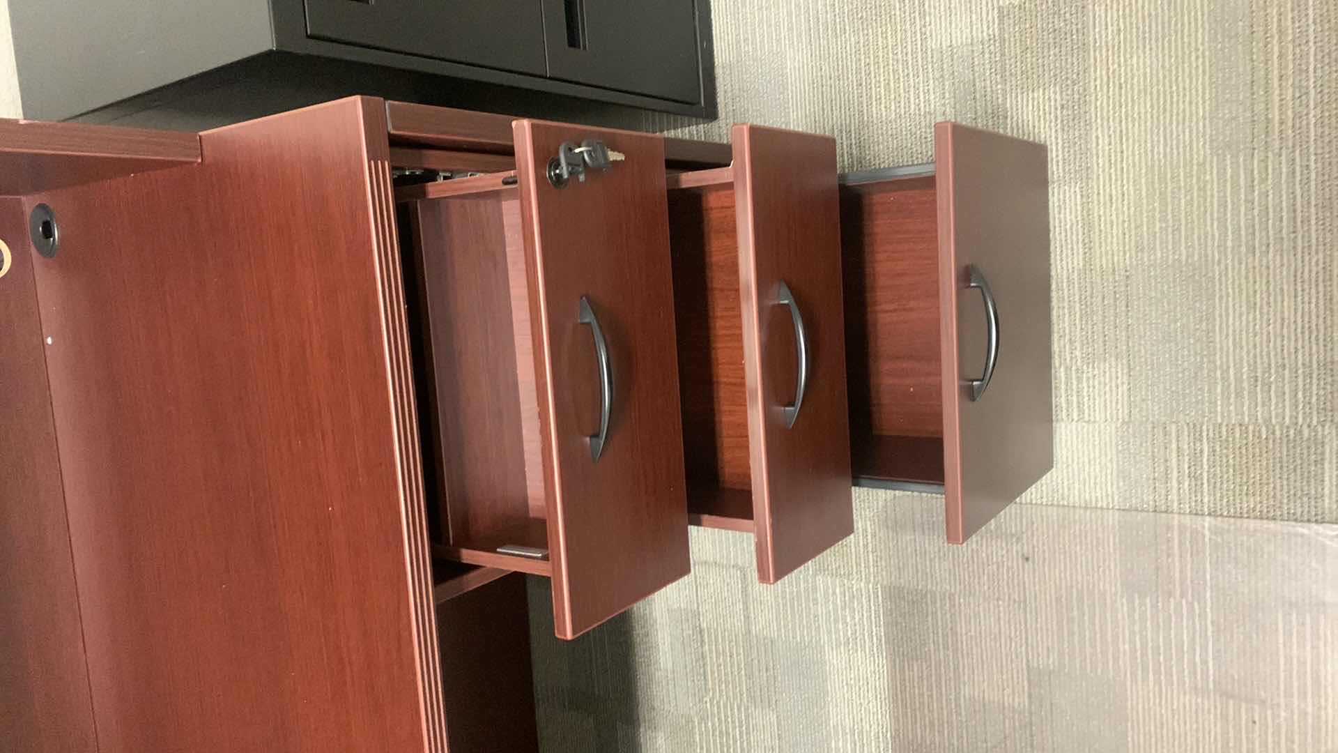 Photo 1 of CHERRYMAN 4 PIECE OFFICE EXECUTIVE OFFICE SET WITH EXECUTIVE DESK 71” x 35.5” , SIDE RETURN 42” x 24” AND DESK W HUTCH 70.5” x 23.5” x H65”