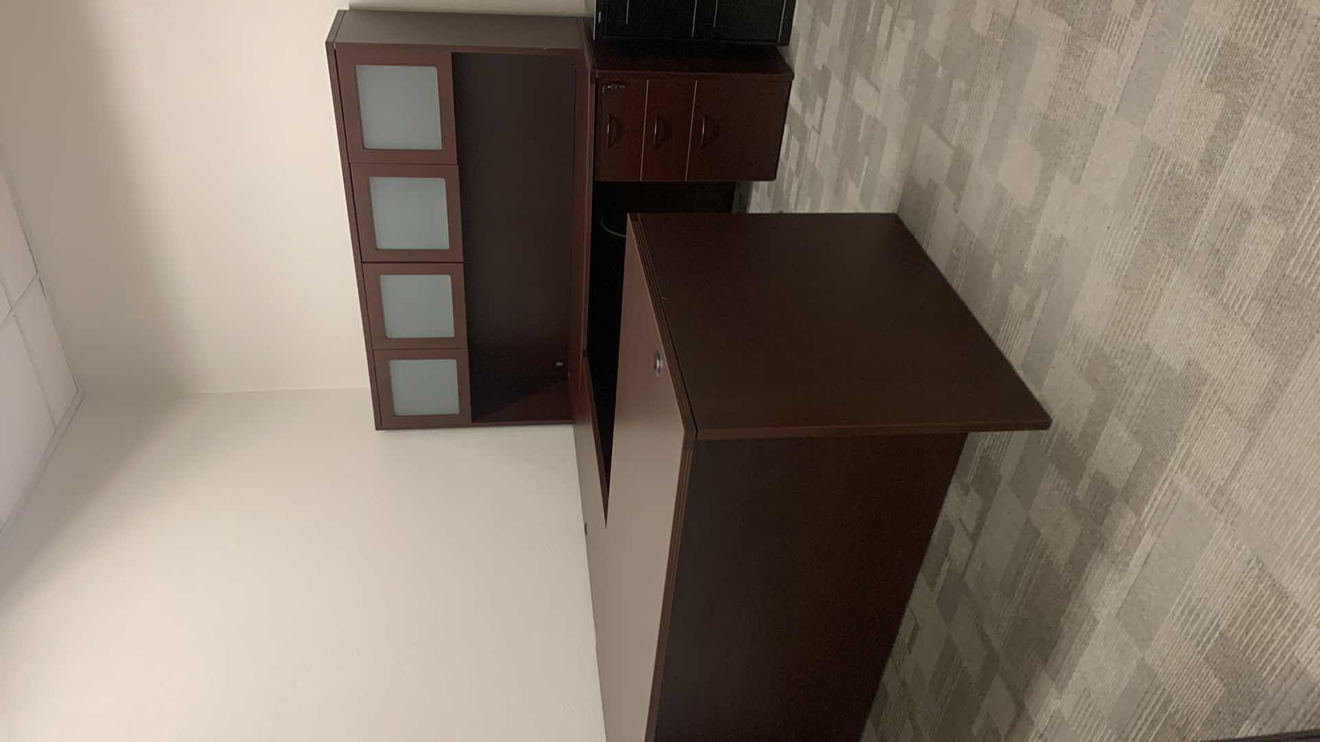 Photo 1 of CHERRYMAN 4 PIECE OFFICE EXECUTIVE OFFICE SET WITH EXECUTIVE DESK 71” x 35.5” , SIDE RETURN 42” x 24” AND DESK W HUTCH 70.5” x 23.5” x H65”