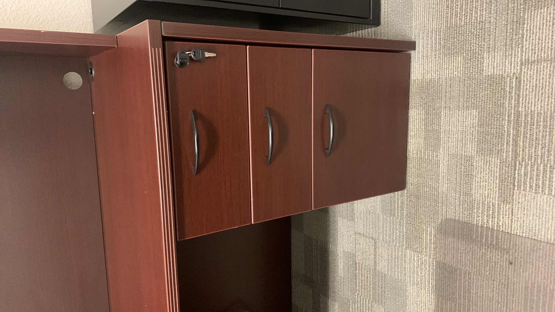 Photo 1 of CHERRYMAN 4 PIECE OFFICE EXECUTIVE OFFICE SET WITH EXECUTIVE DESK 71” x 35.5” , SIDE RETURN 42” x 24” AND DESK W HUTCH 70.5” x 23.5” x H65”