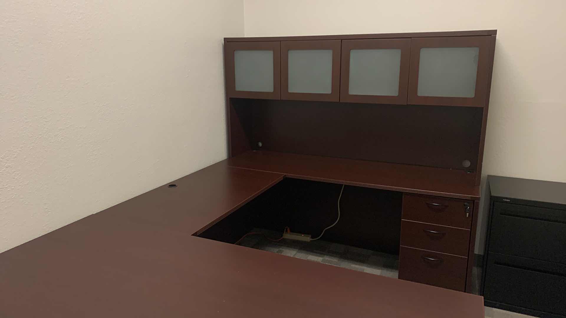 Photo 1 of CHERRYMAN 4 PIECE OFFICE EXECUTIVE OFFICE SET WITH EXECUTIVE DESK 71” x 35.5” , SIDE RETURN 42” x 24” AND DESK W HUTCH 70.5” x 23.5” x H65”