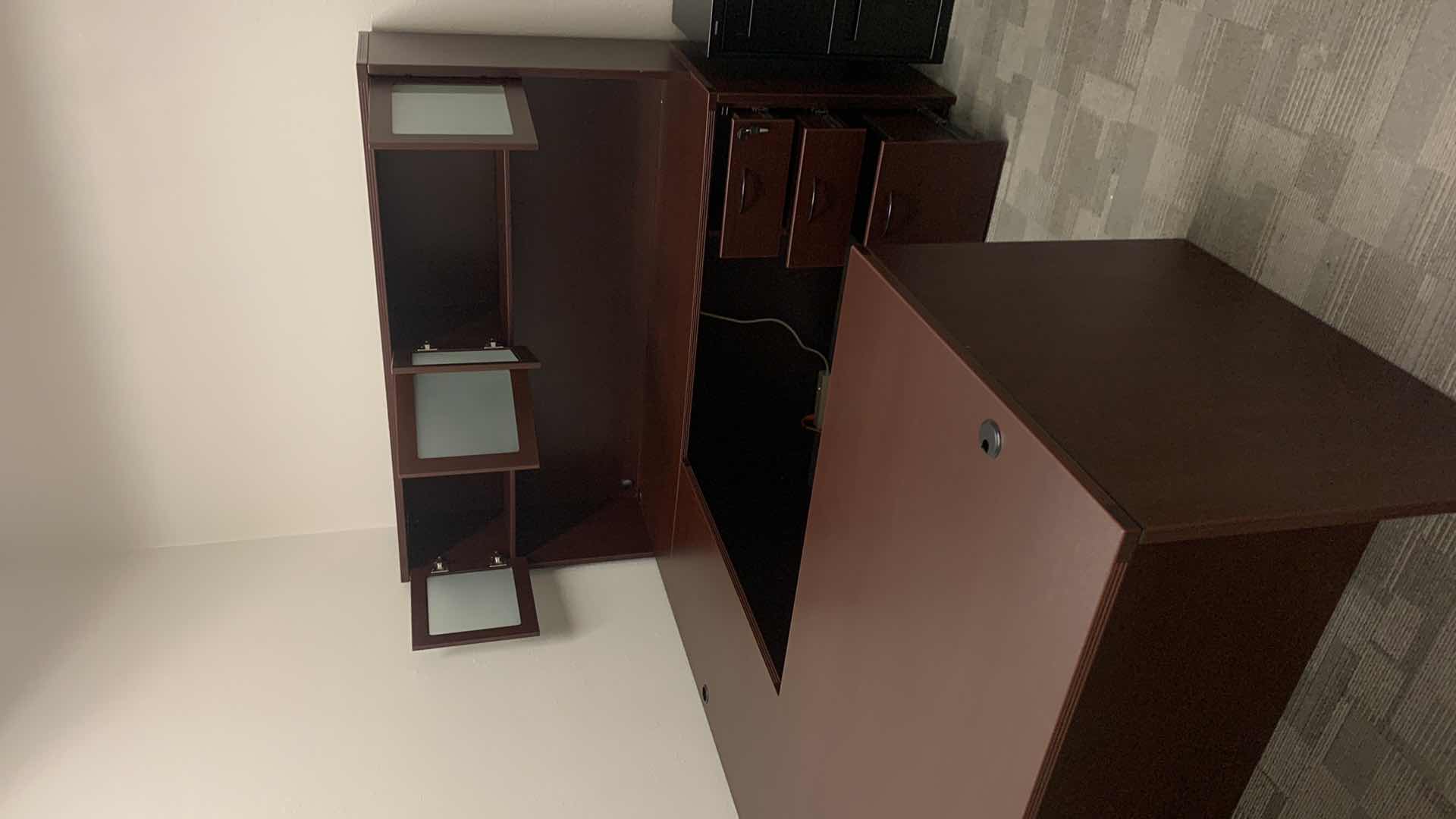 Photo 1 of CHERRYMAN 4 PIECE OFFICE EXECUTIVE OFFICE SET WITH EXECUTIVE DESK 71” x 35.5” , SIDE RETURN 42” x 24” AND DESK W HUTCH 70.5” x 23.5” x H65”
