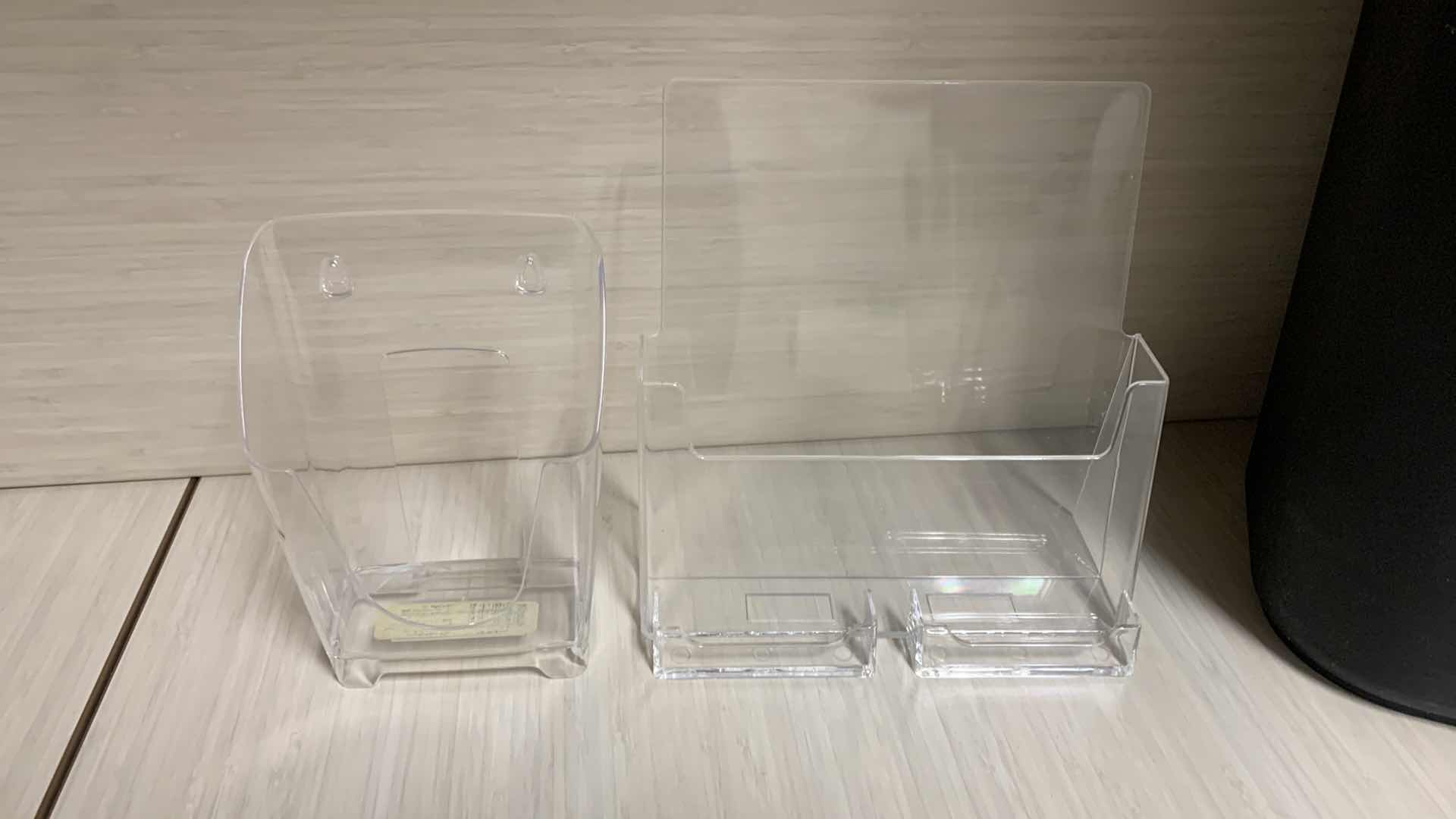 Photo 1 of OFFICE SUPPLIES 6 ITEMS, ACRYLIC STANDS, WASTEBASKET AND MORE