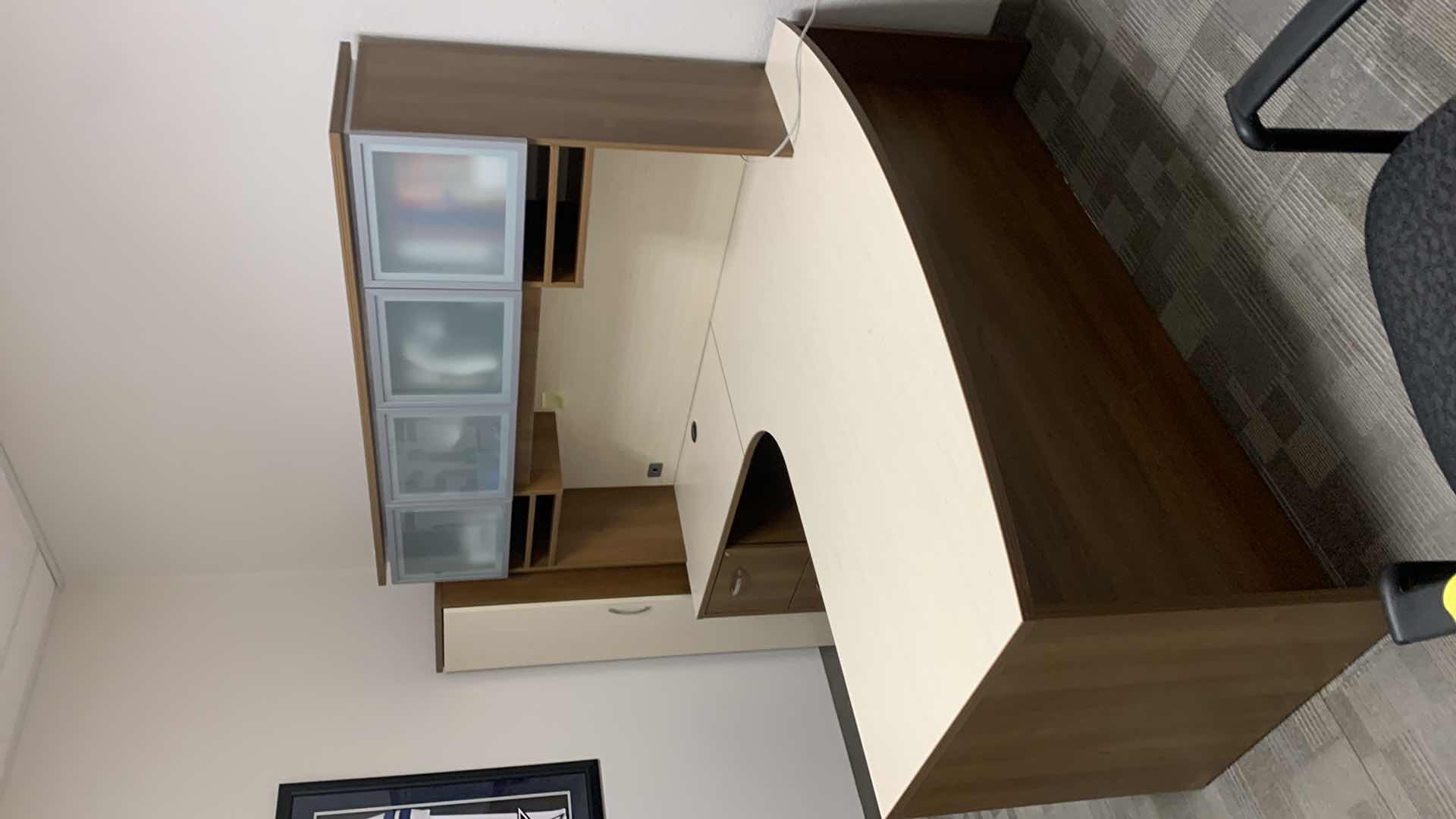 View 1 of MAVERICK MADE IN USA,  4 PIECE OFFICE SET, DESK 72” x 36” RETURN 36” x 24” , HUTCH 72” x H 43.5”
AND CABINET 16” x H65” ( CONTENTS NOT INCLUDED)